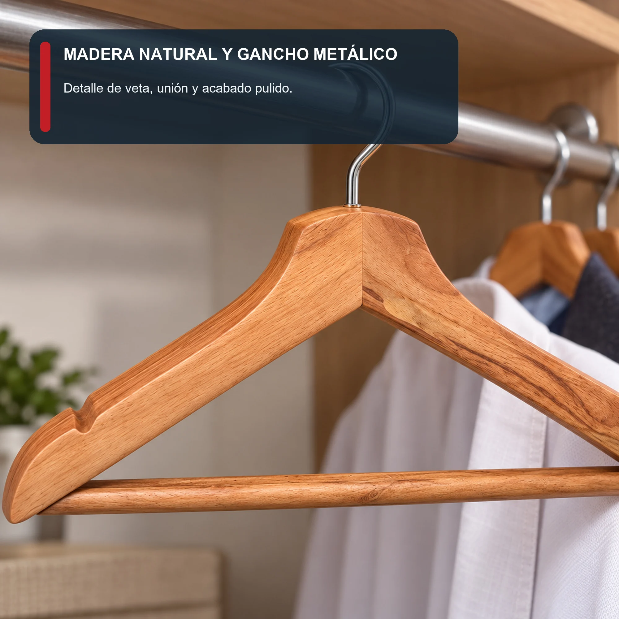 Set de 3 Colgadores de Madera con Barra para Pantalones, 43 cm