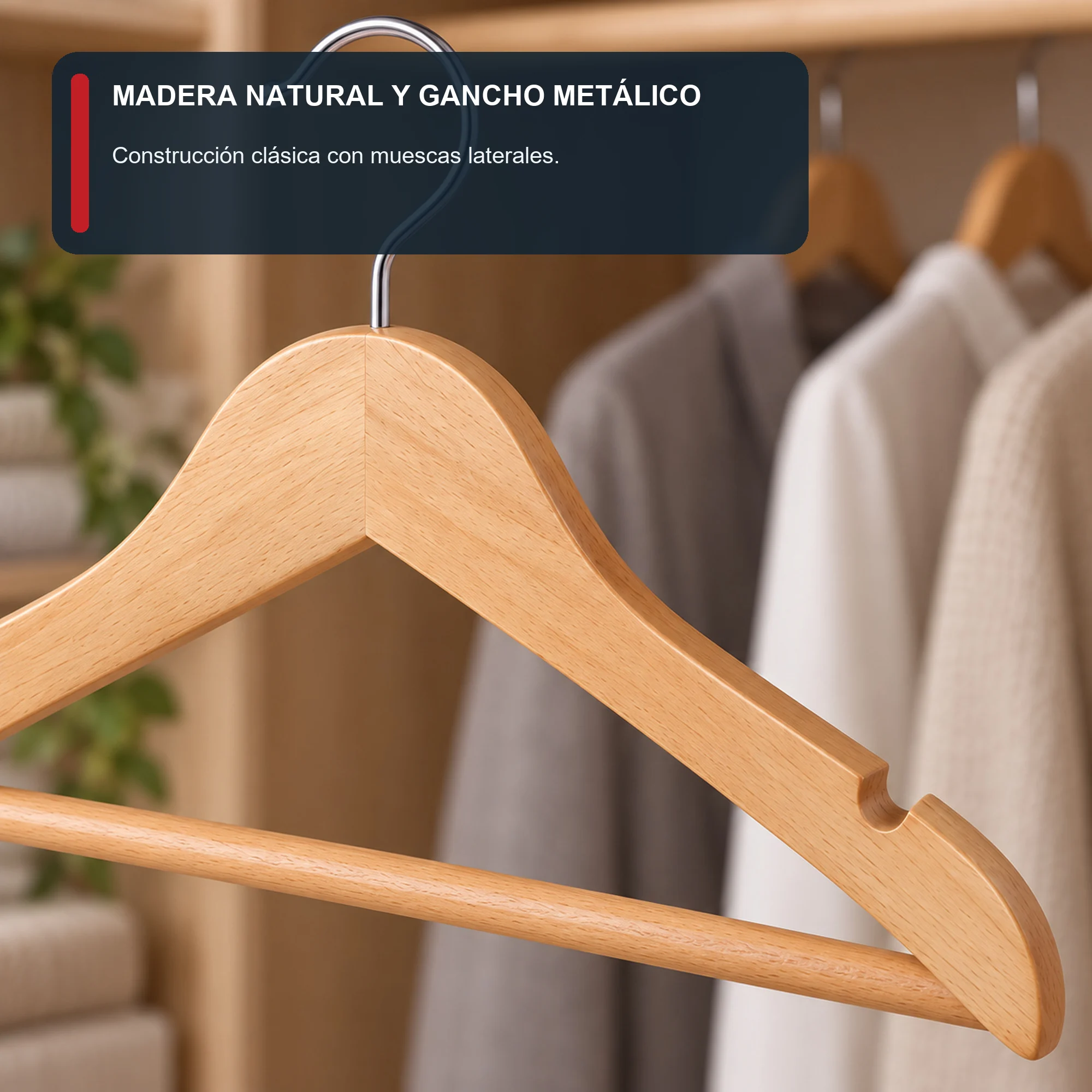 Set de 3 Colgadores de Madera con Barra para Pantalones, 44,3 cm