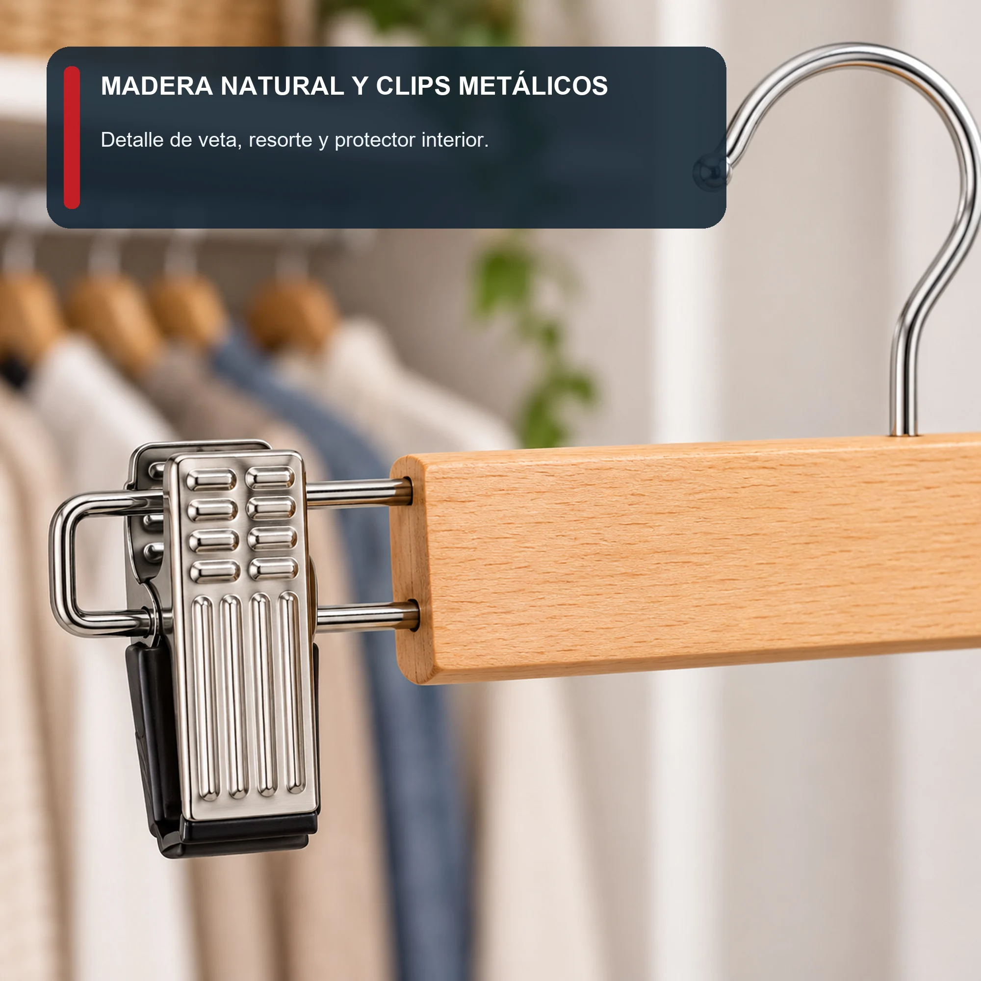 Set de 3 Colgadores con Pinzas de Madera, 33 cm