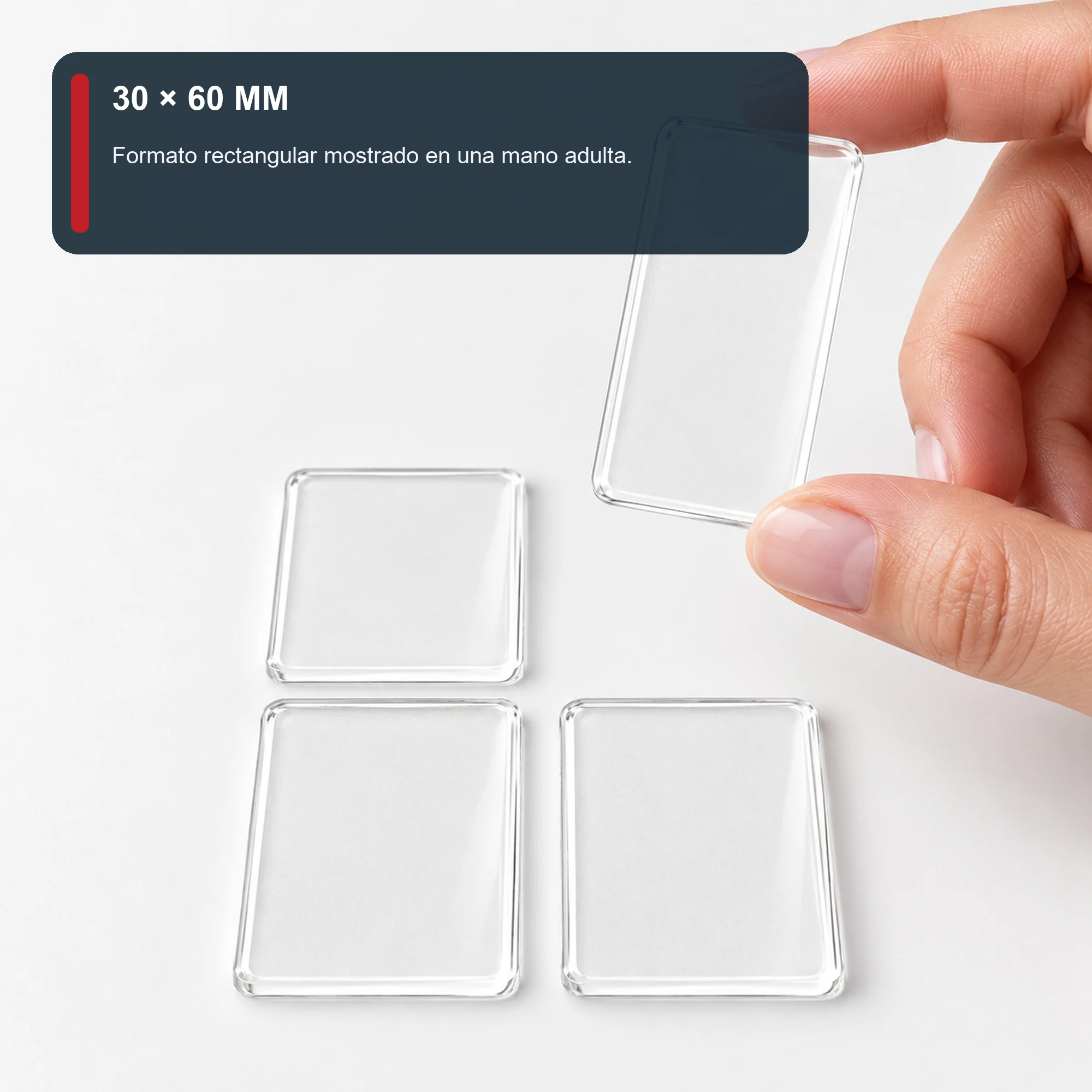 Set de 4 Almohadillas Adhesivas Acrílicas Transparentes Rectangulares, 30 × 60 mm