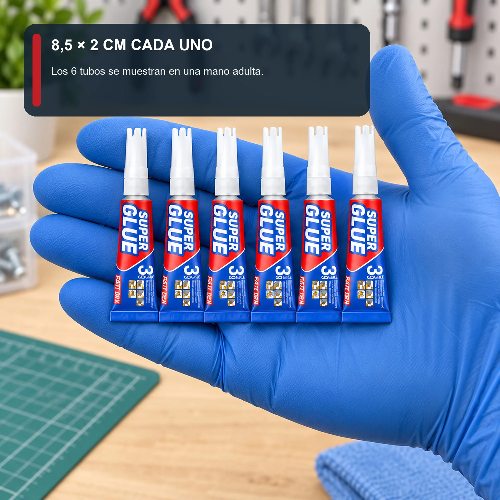 Set de 6 Adhesivos Instantáneos de 3 g con Boquilla de Precisión