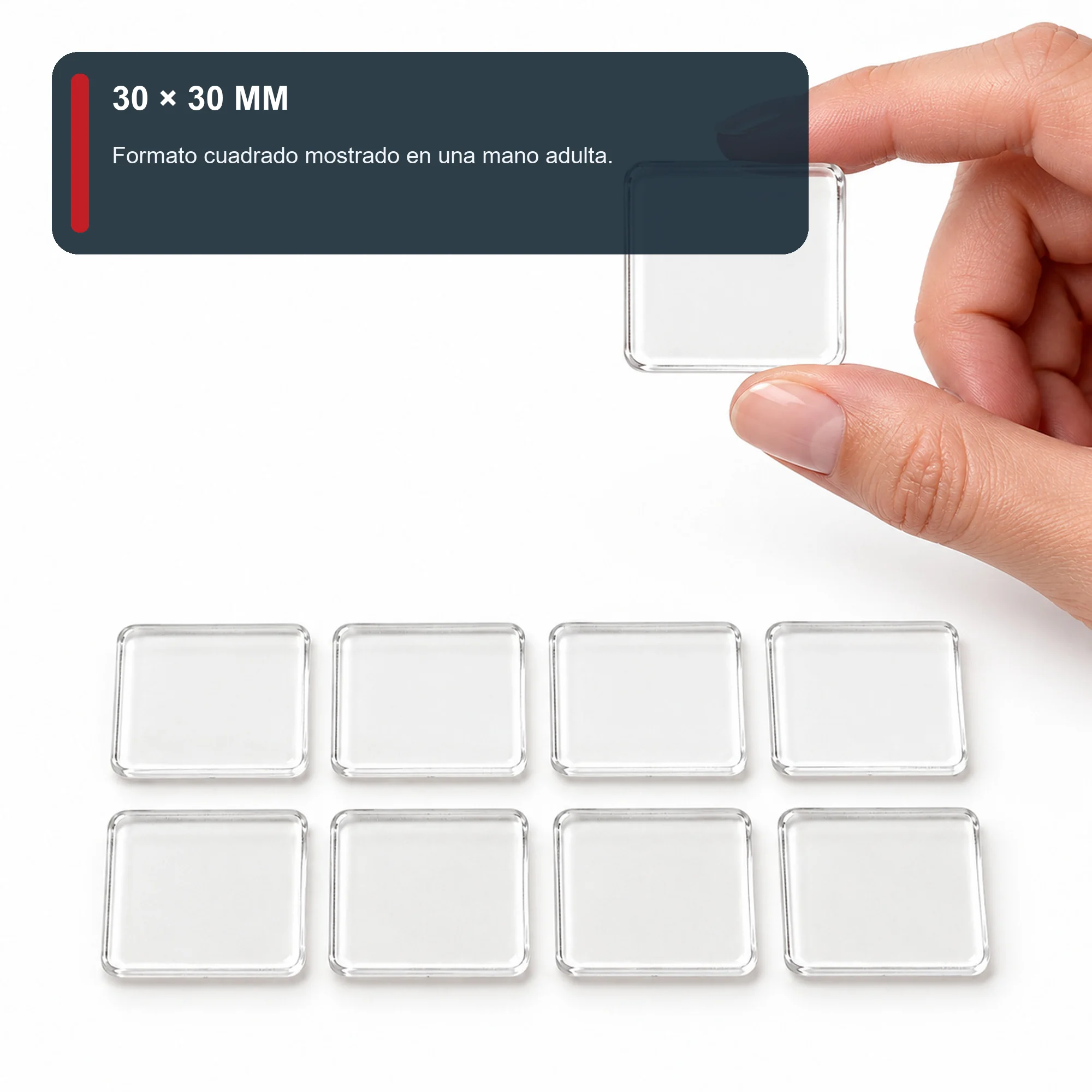 Set de 8 Almohadillas Adhesivas Acrílicas Transparentes Cuadradas, 30 × 30 mm