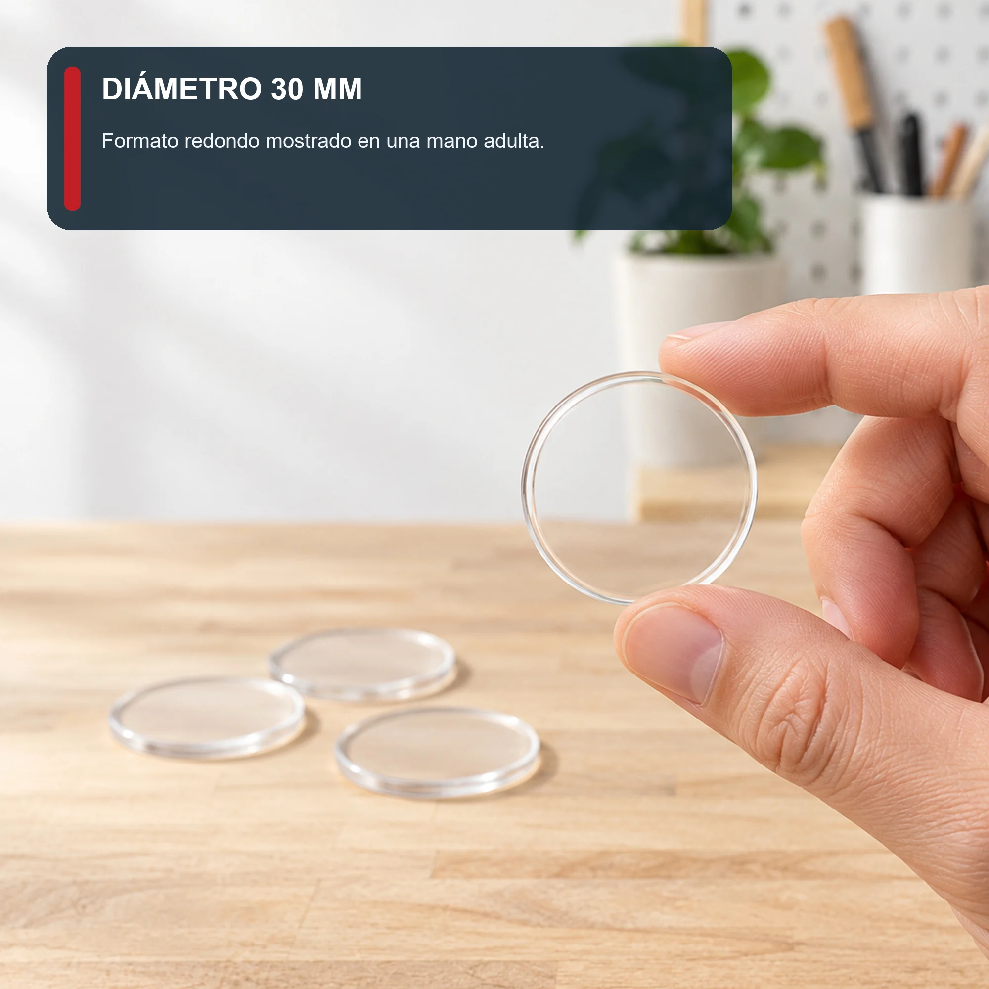 Set de 8 Almohadillas Adhesivas Acrílicas Transparentes Redondas, 30 mm