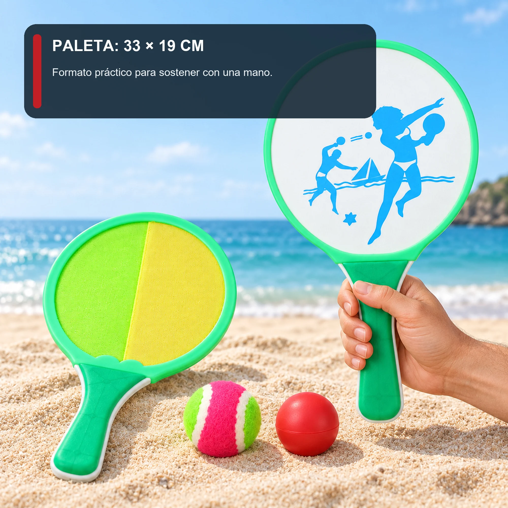 Set de Paletas de Playa con 2 Pelotas, 33 cm
