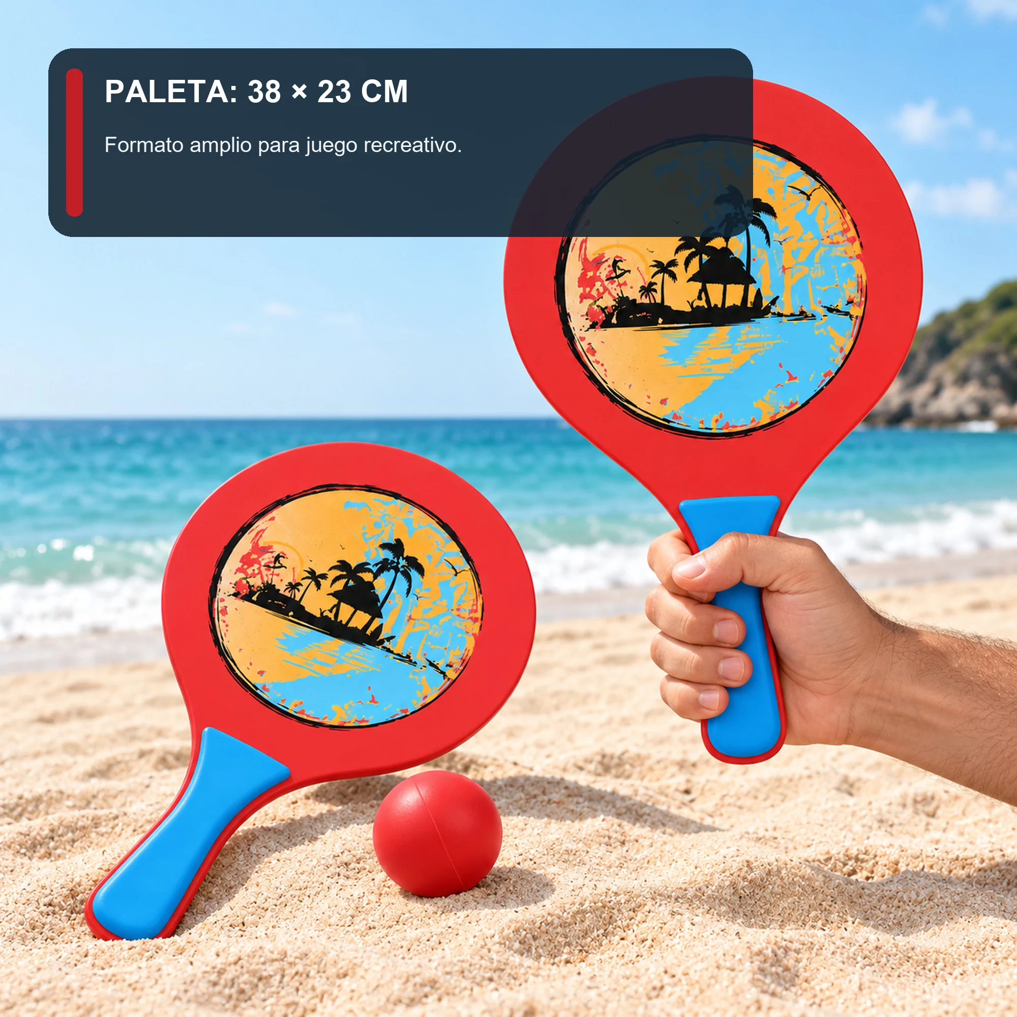 Set de Paletas de Playa Rojas con Pelota, 38 cm