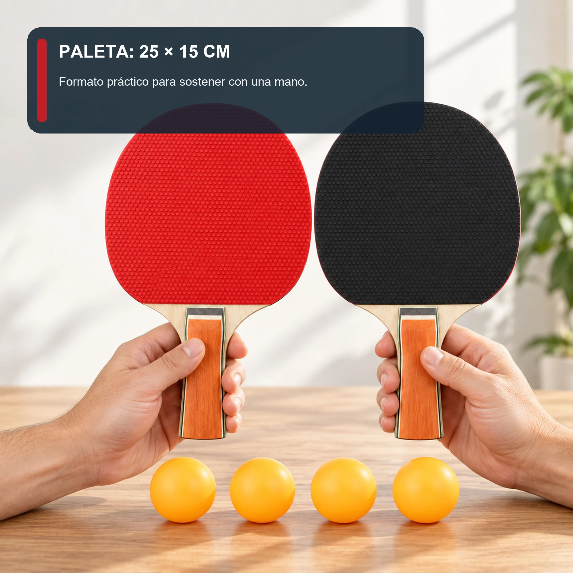 Set de Tenis de Mesa, 2 Paletas y 4 Pelotas