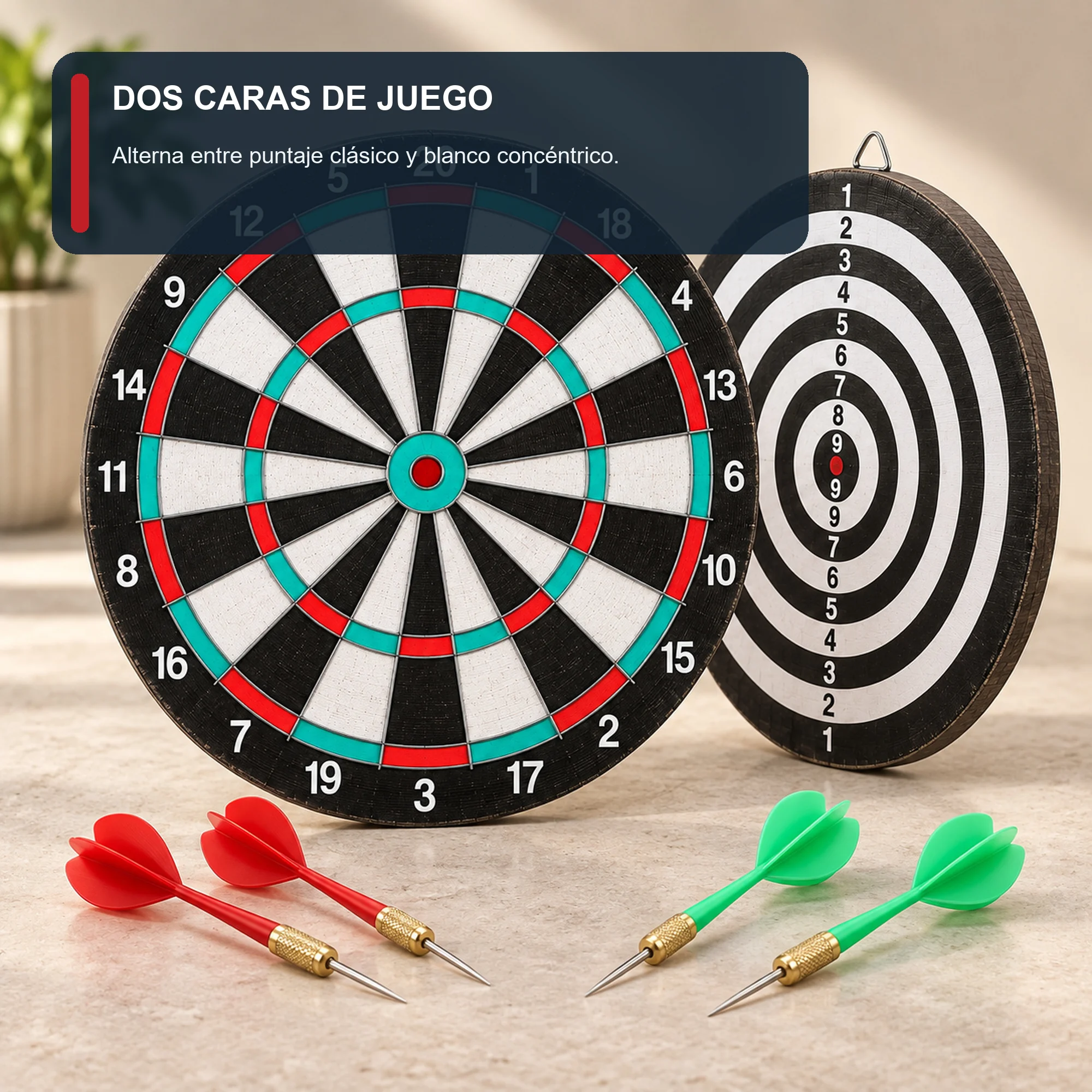 Tablero de Dardos Reversible de 29 cm con 4 Dardos