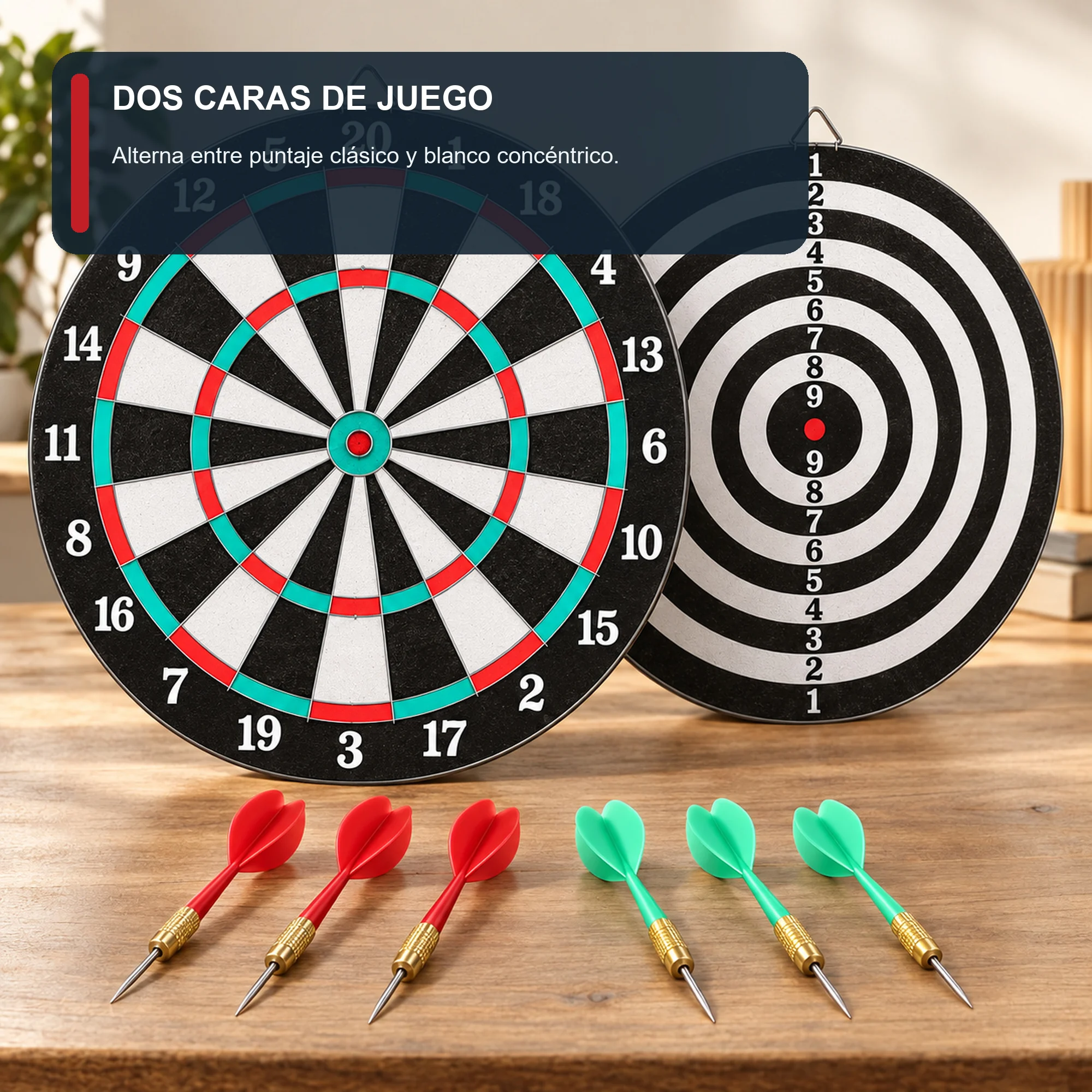 Tablero de Dardos Reversible de 40 cm con 6 Dardos