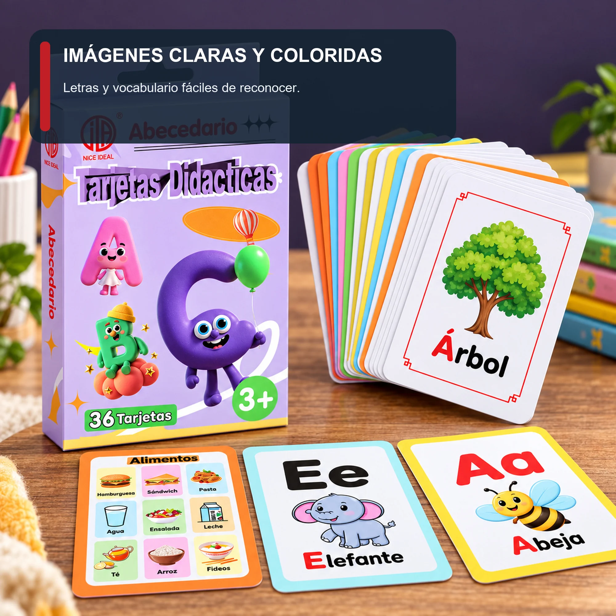 Tarjetas Didácticas de Abecedario en Español, 36 Unidades, 7,8 × 11,7 cm