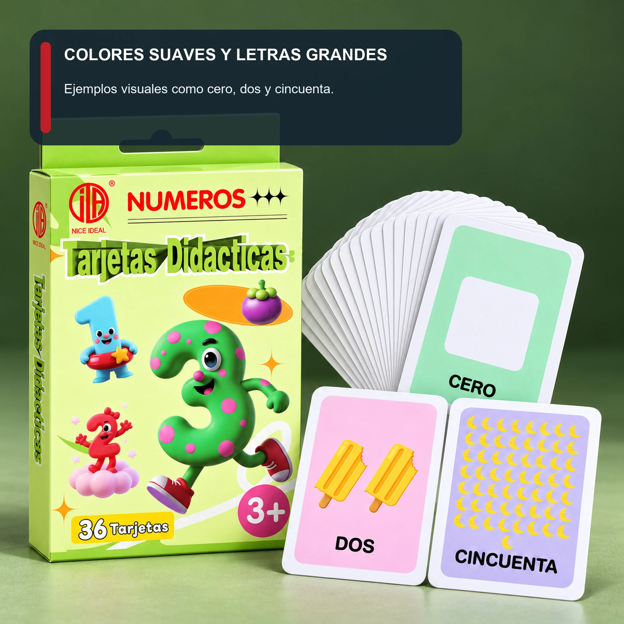 Tarjetas Didácticas de Números en Español, 36 Unidades, 7,8 × 11,7 cm