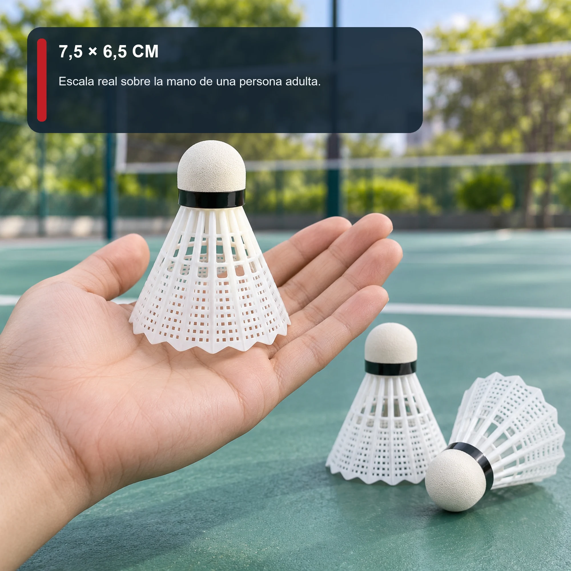 Volantes de Bádminton Plásticos Blancos, 7,5 cm, Pack de 3