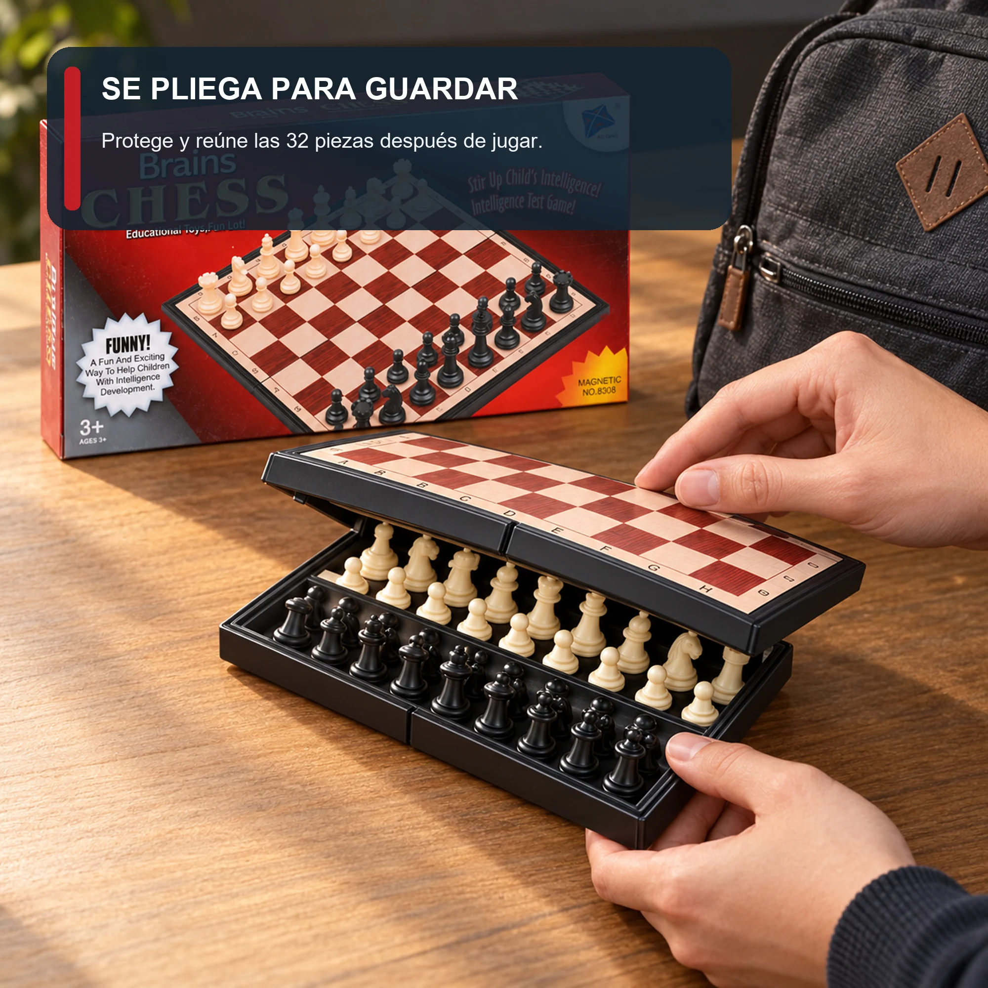 Ajedrez Magnético Plegable con 32 Piezas, 18 × 18 cm