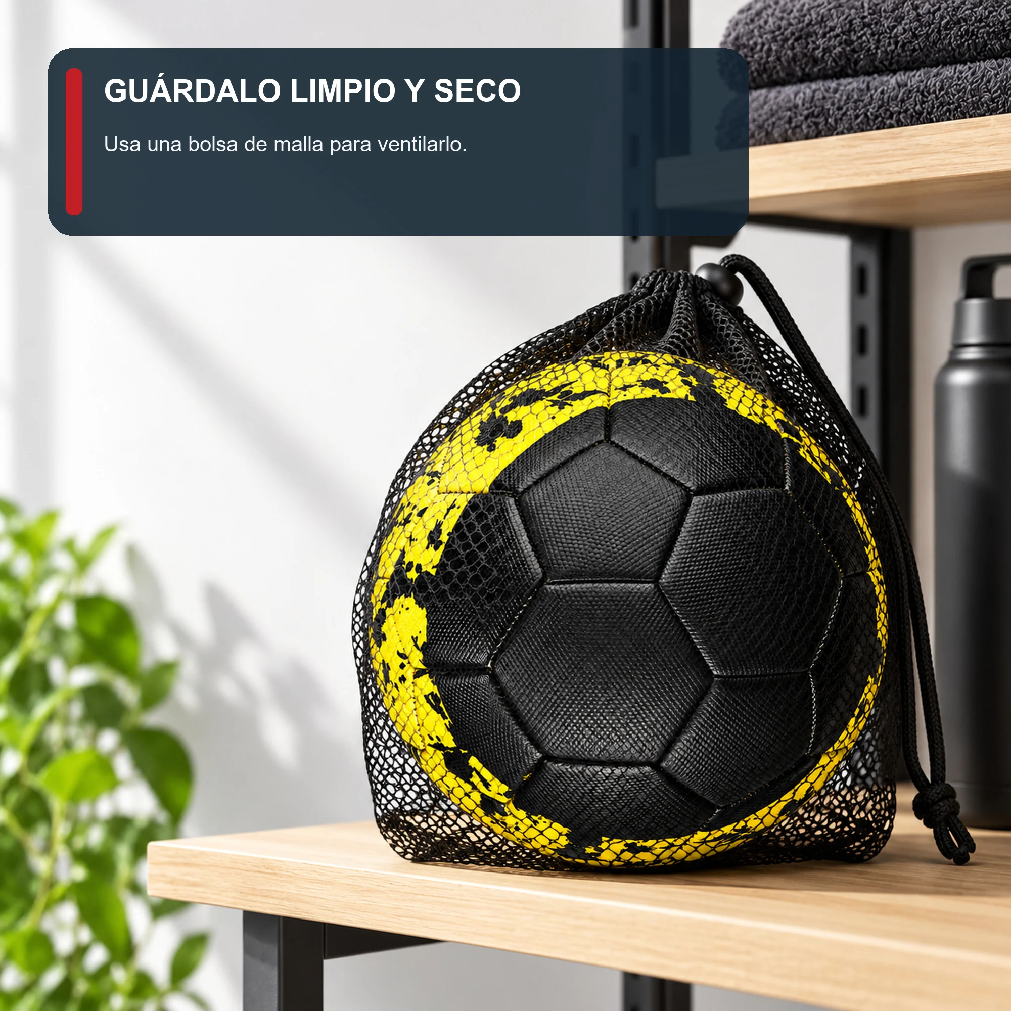 Balón de Fútbol Texturado Negro y Amarillo, 21 cm