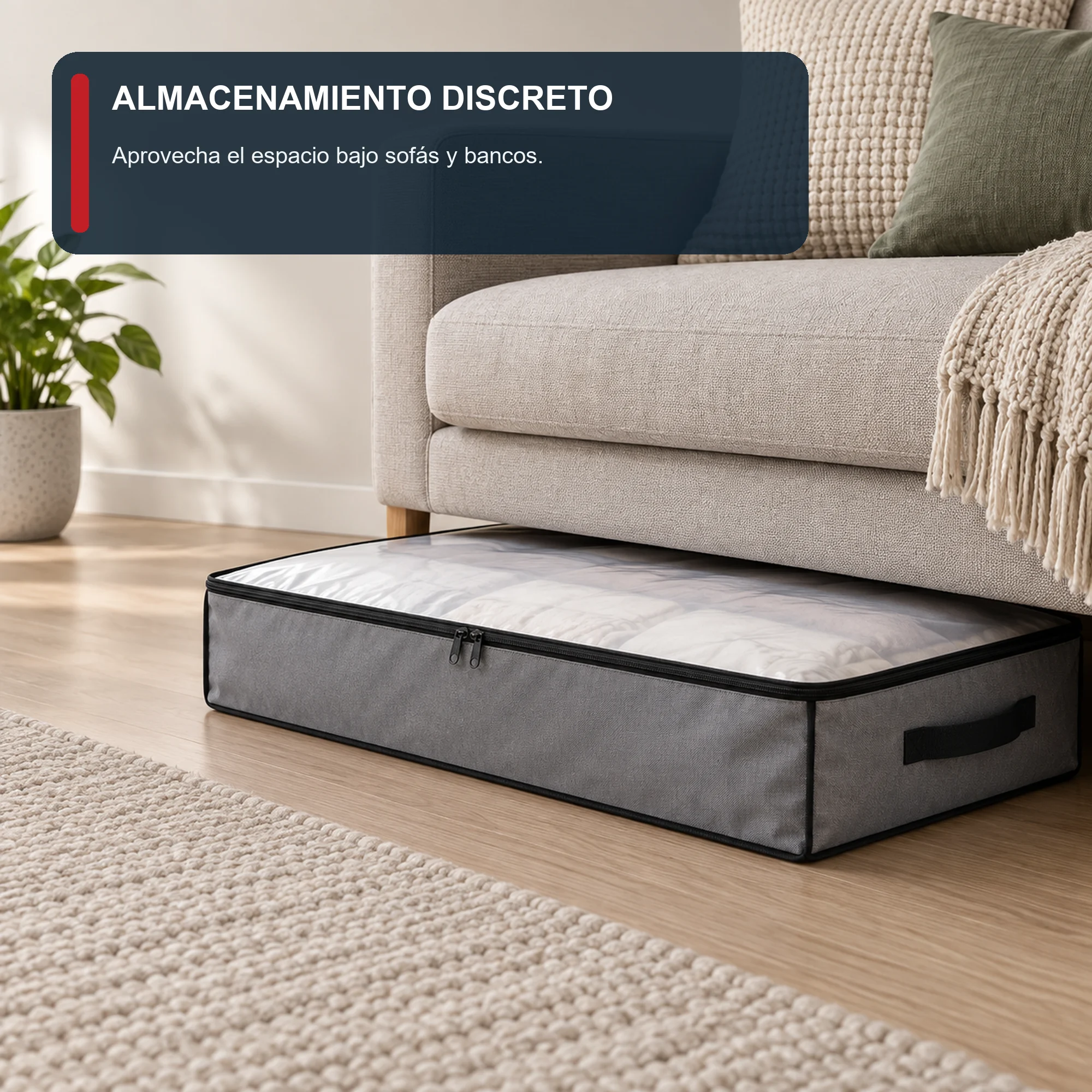 Bolsa Organizadora Gris Bajo Cama, 80 × 45 × 15 cm, 1 Unidad