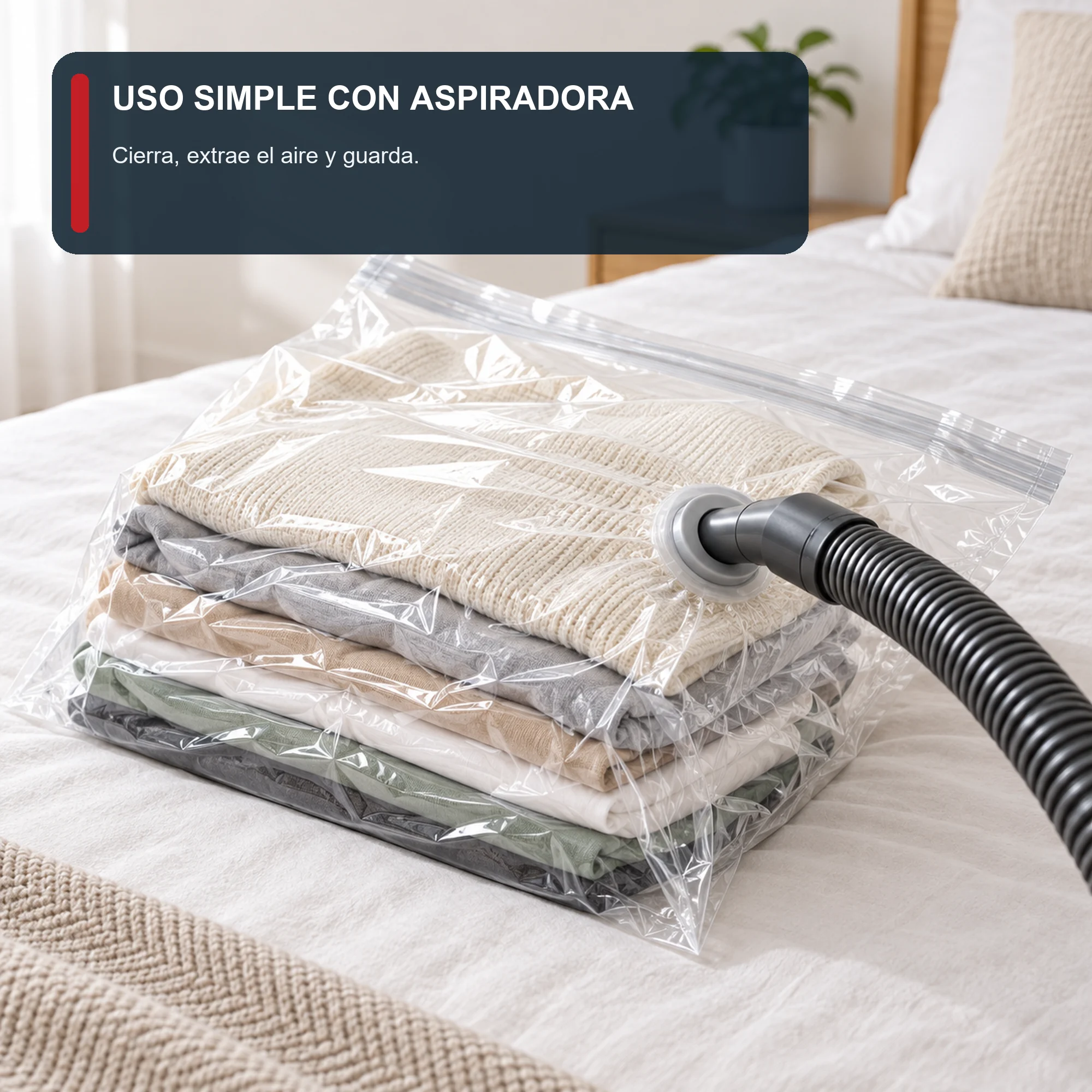Bolsa de Compresión al Vacío Transparente para Ropa, 50 × 60 cm, 1 Unidad