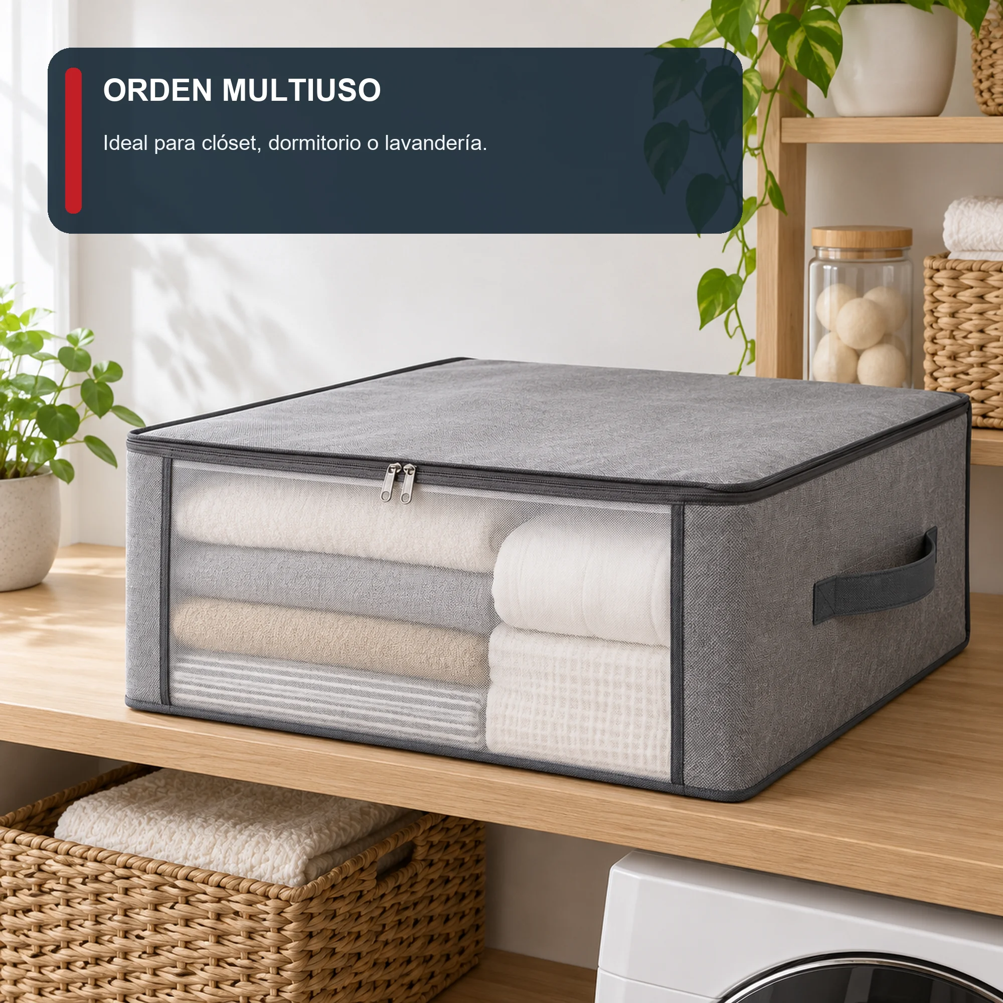 Bolsa Organizadora Gris con Ventana Frontal, 45 × 45 × 20 cm, 1 Unidad