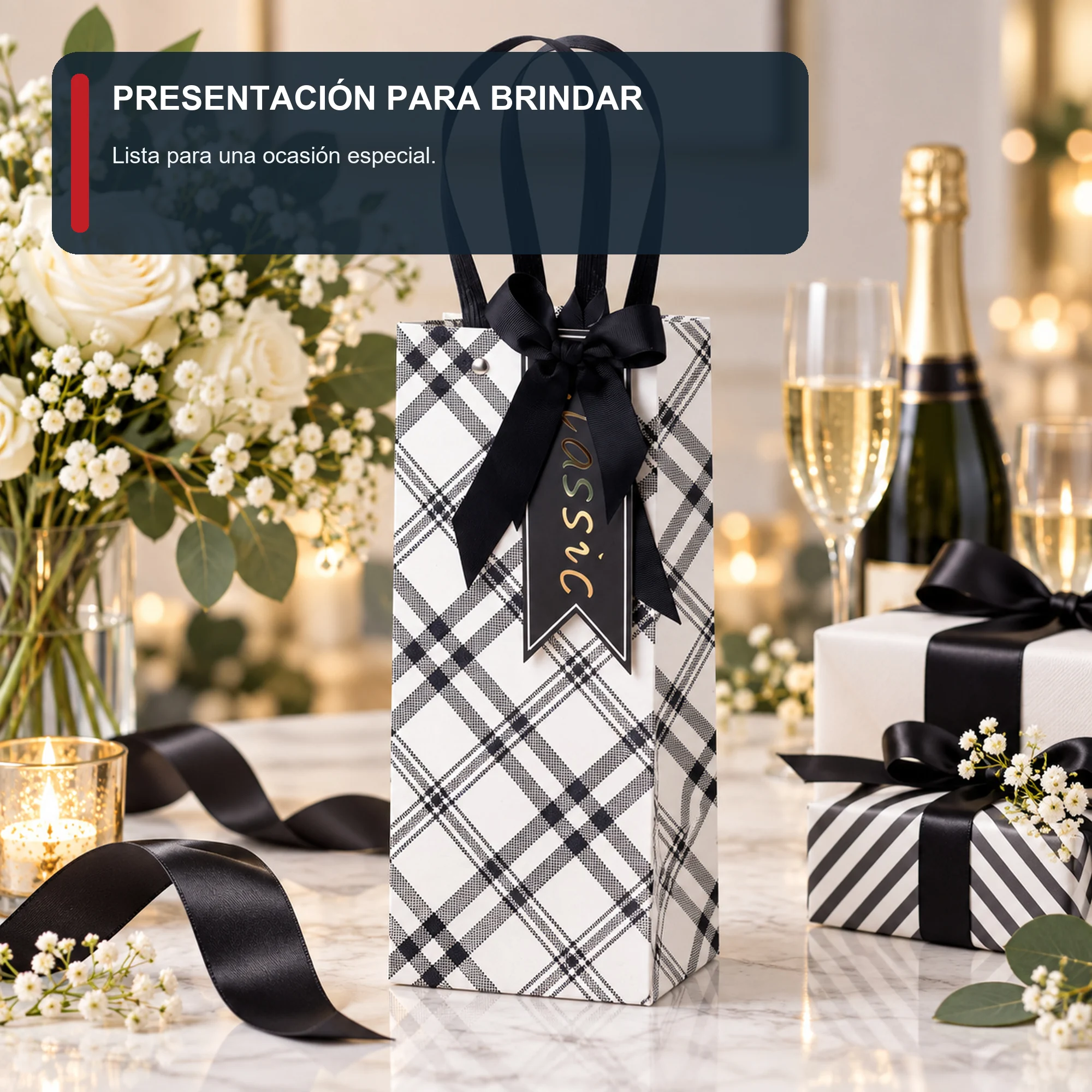 Bolsa de Regalo Bolsa Alta De Tartán Para Botella, 12,5 × 24 × 10 cm