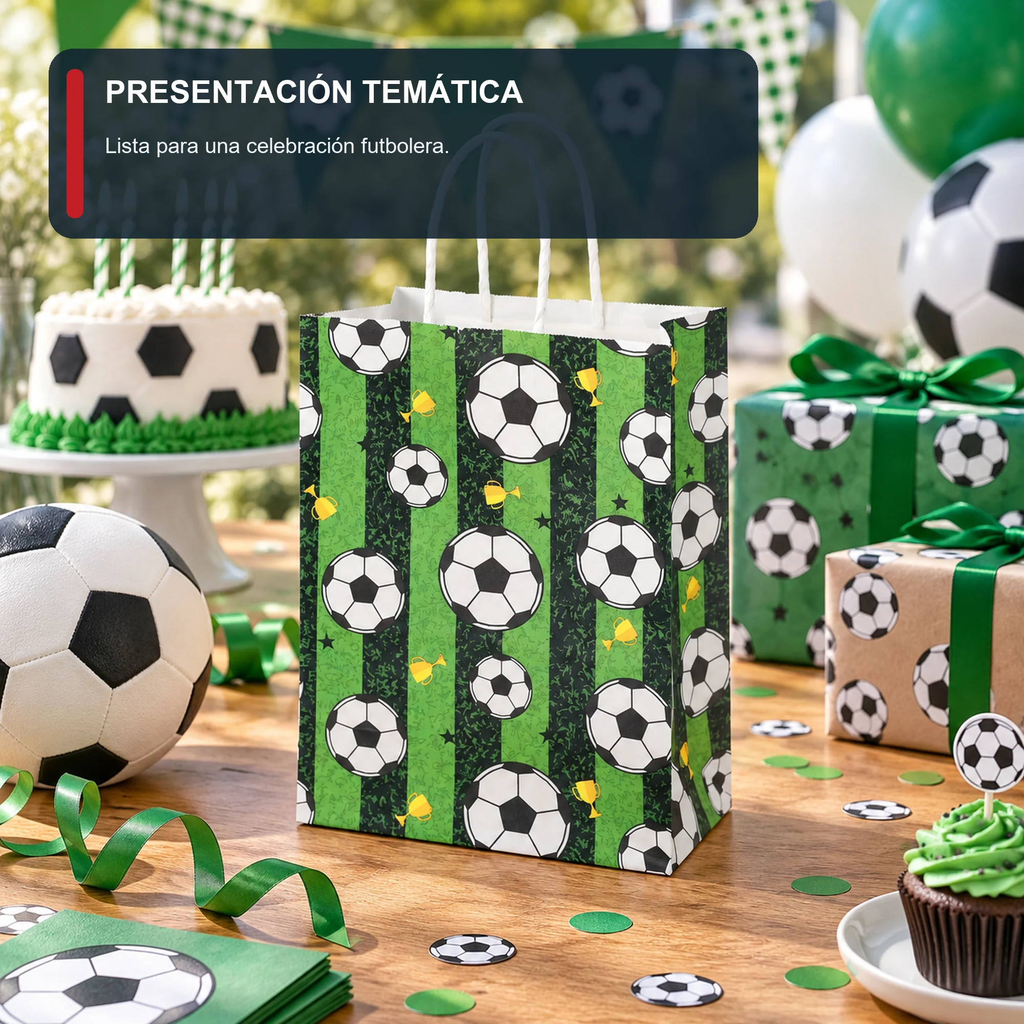 Bolsa de Regalo de Papel Deportiva Estampada con Diseño De Fútbol, 15 × 21 × 8 cm, Diseños Surtidos
