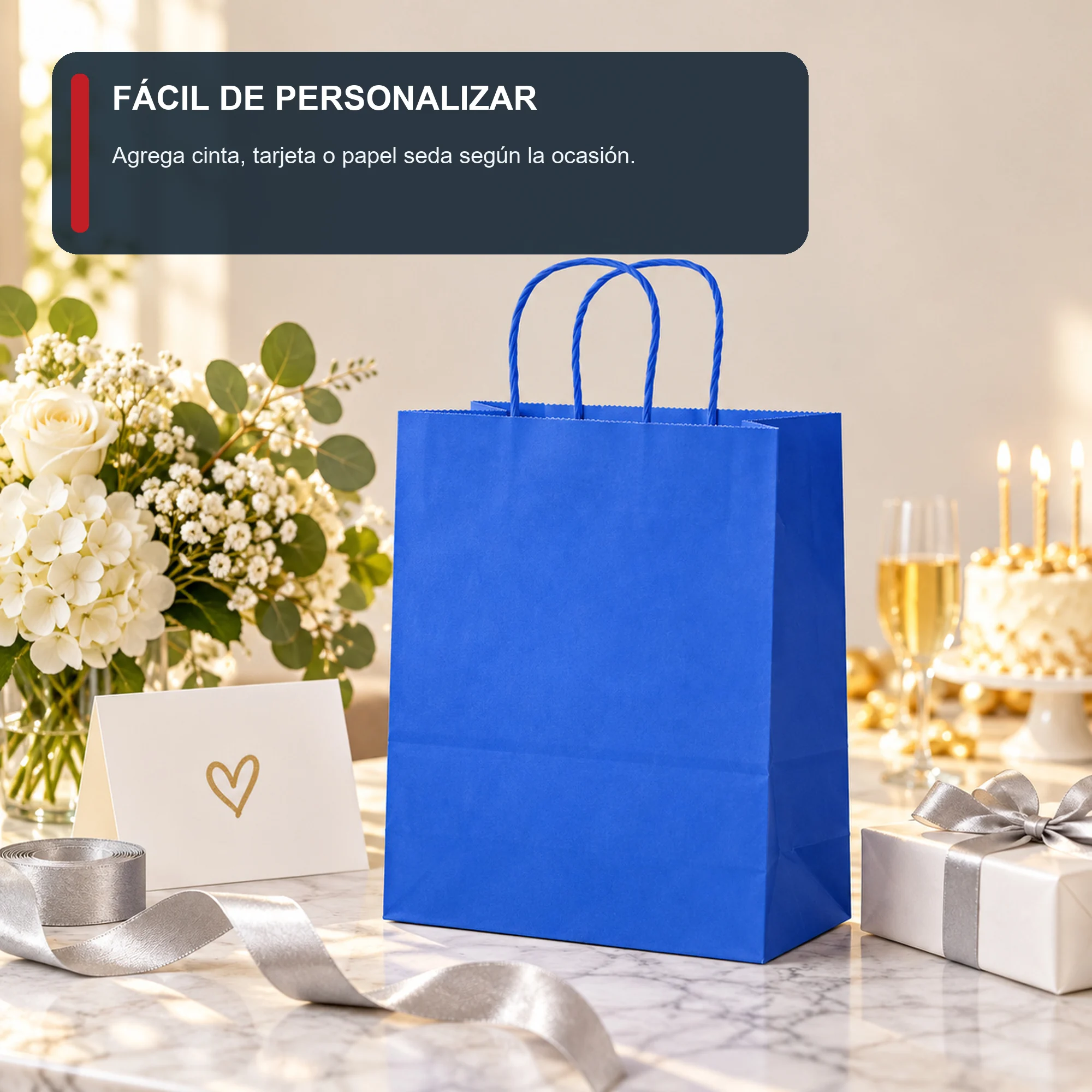 Bolsa de Regalo de Papel Liso con Asas Trenzadas, 26 × 32 × 12 cm, Colores Surtidos