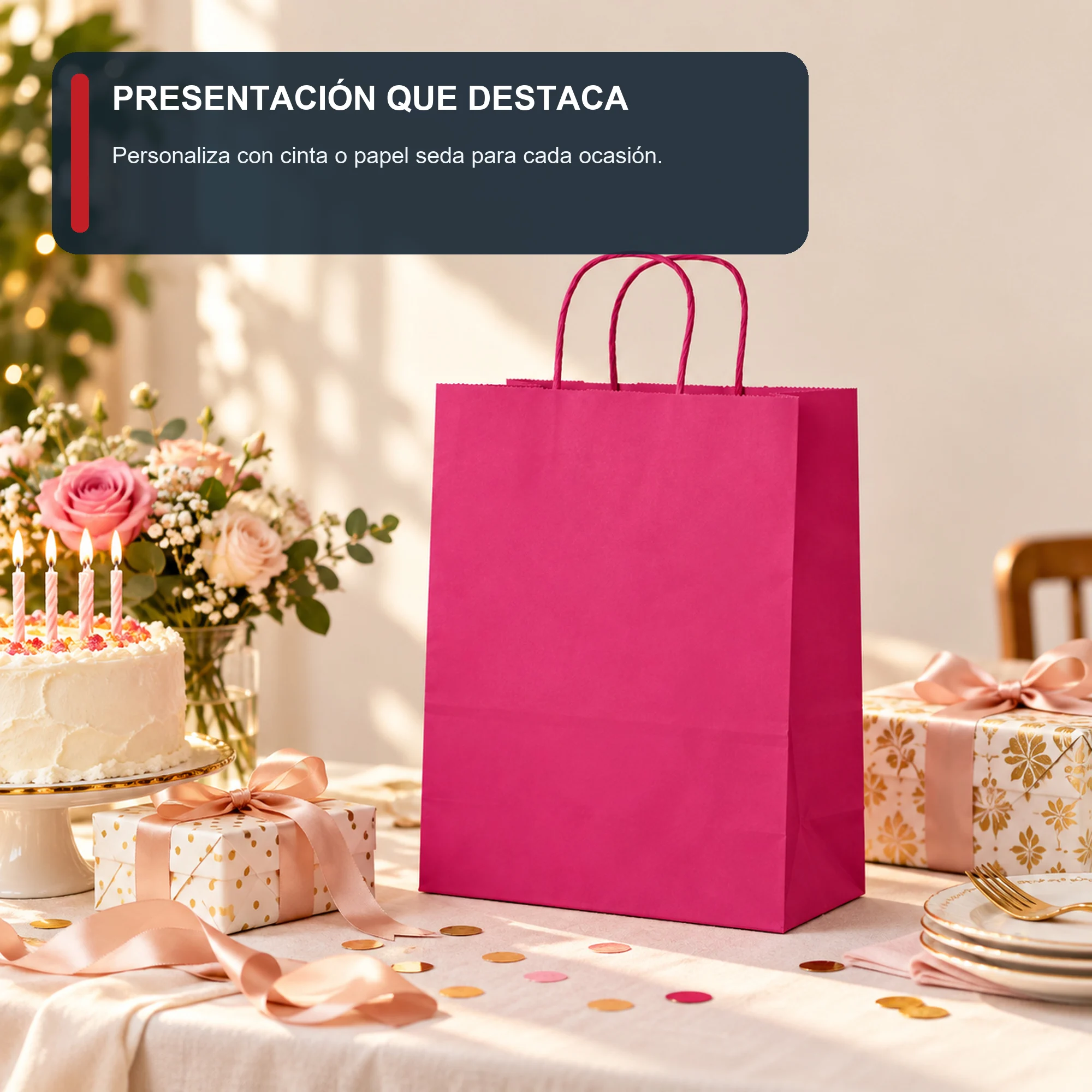 Bolsa de Regalo de Papel Liso con Asas Trenzadas, 31 × 42 × 11,5 cm, Colores Surtidos