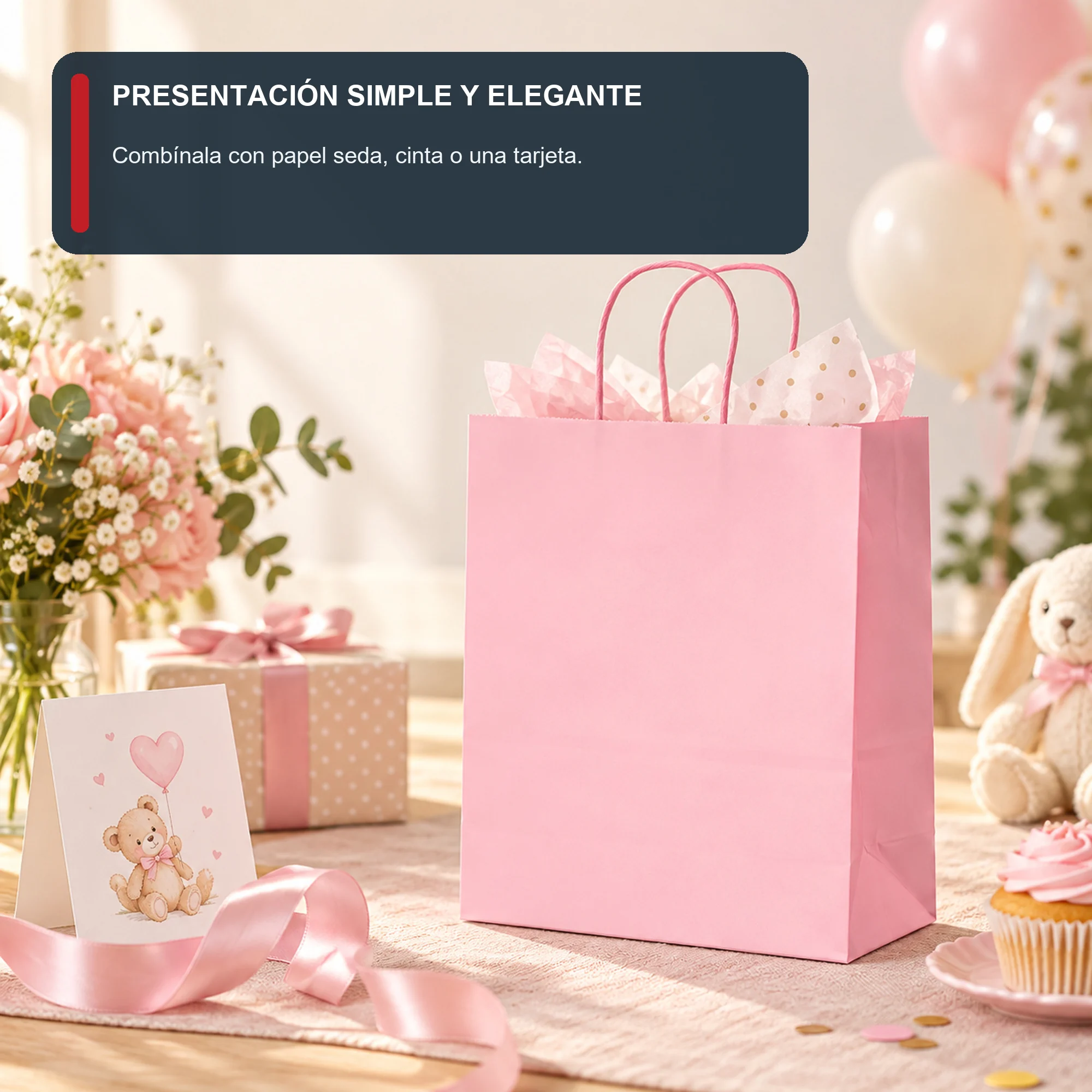 Bolsa de Regalo de Papel Liso con Asas Trenzadas, 22 × 27 × 11 cm, Colores Surtidos