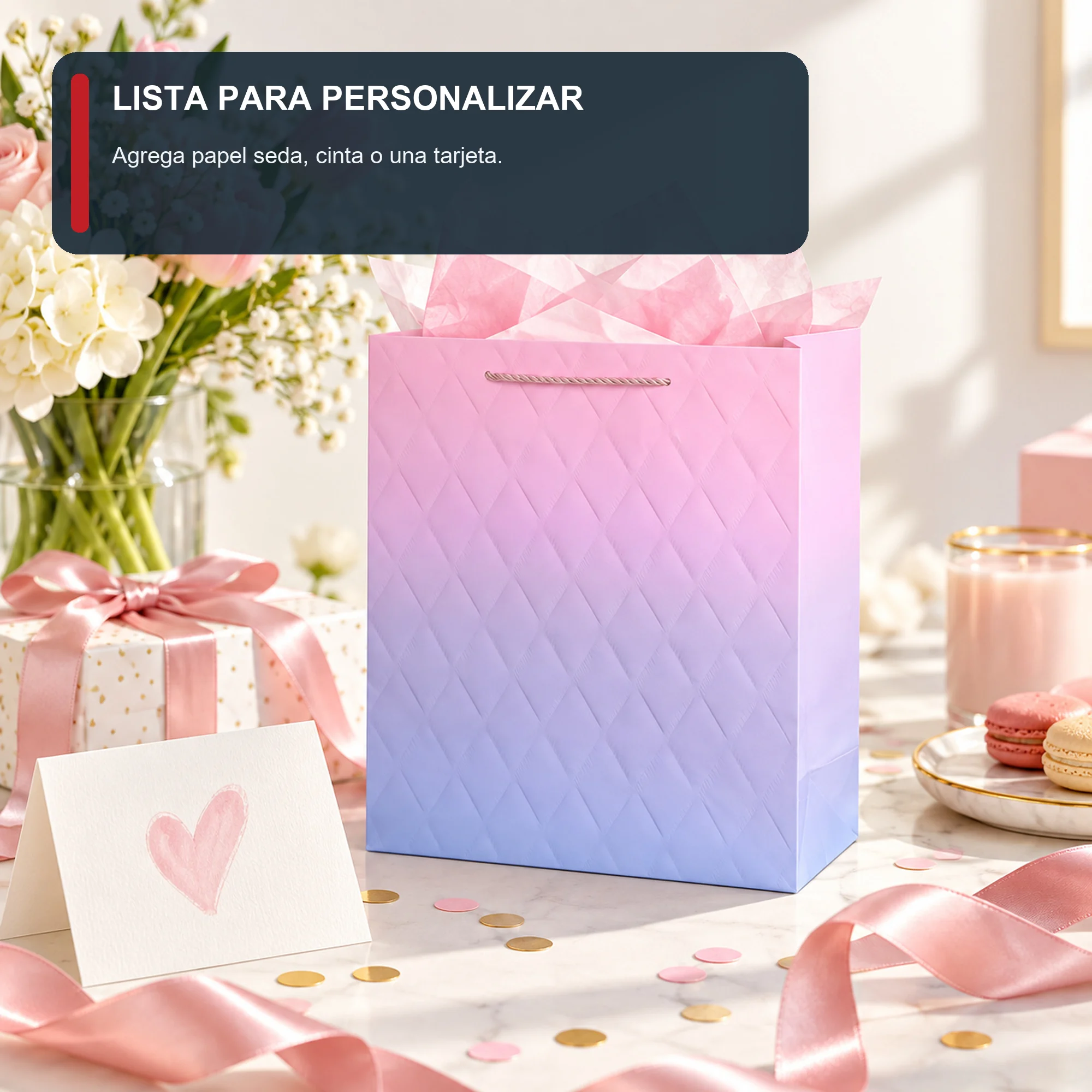 Bolsa de Regalo de Papel Texturizado con Asa de Cordón, 18 × 23 × 10 cm, Colores Surtidos
