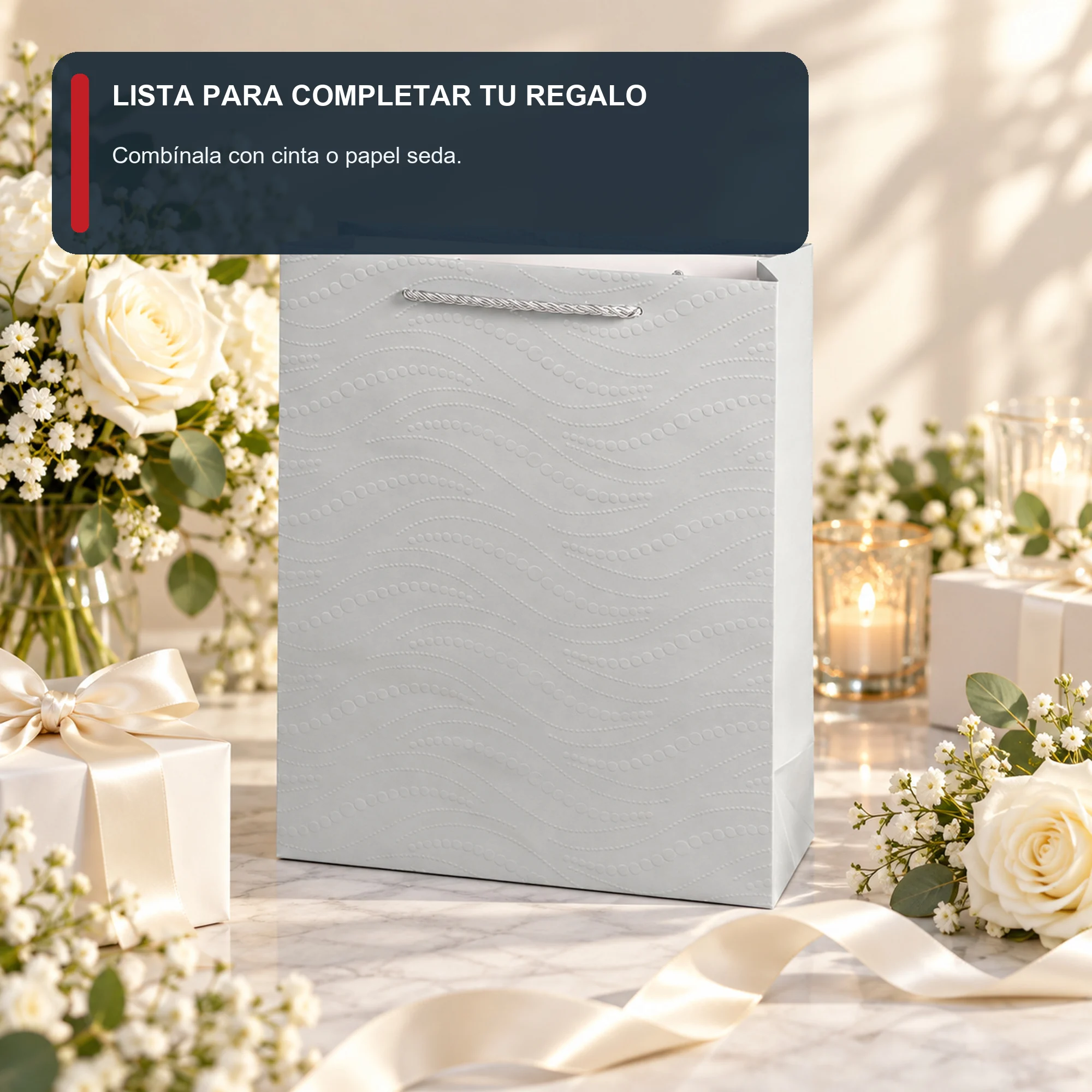 Bolsa de Regalo de Papel Texturizado con Asa de Cordón, 26 × 32 × 10 cm, Colores Surtidos