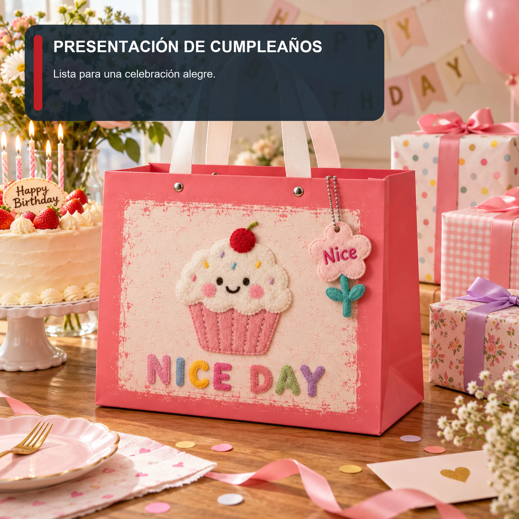 Bolsa de Regalo Rígida Ancha Con Cupcake con Formato Ancho Con Cupcake, 32 × 25,5 × 15 cm