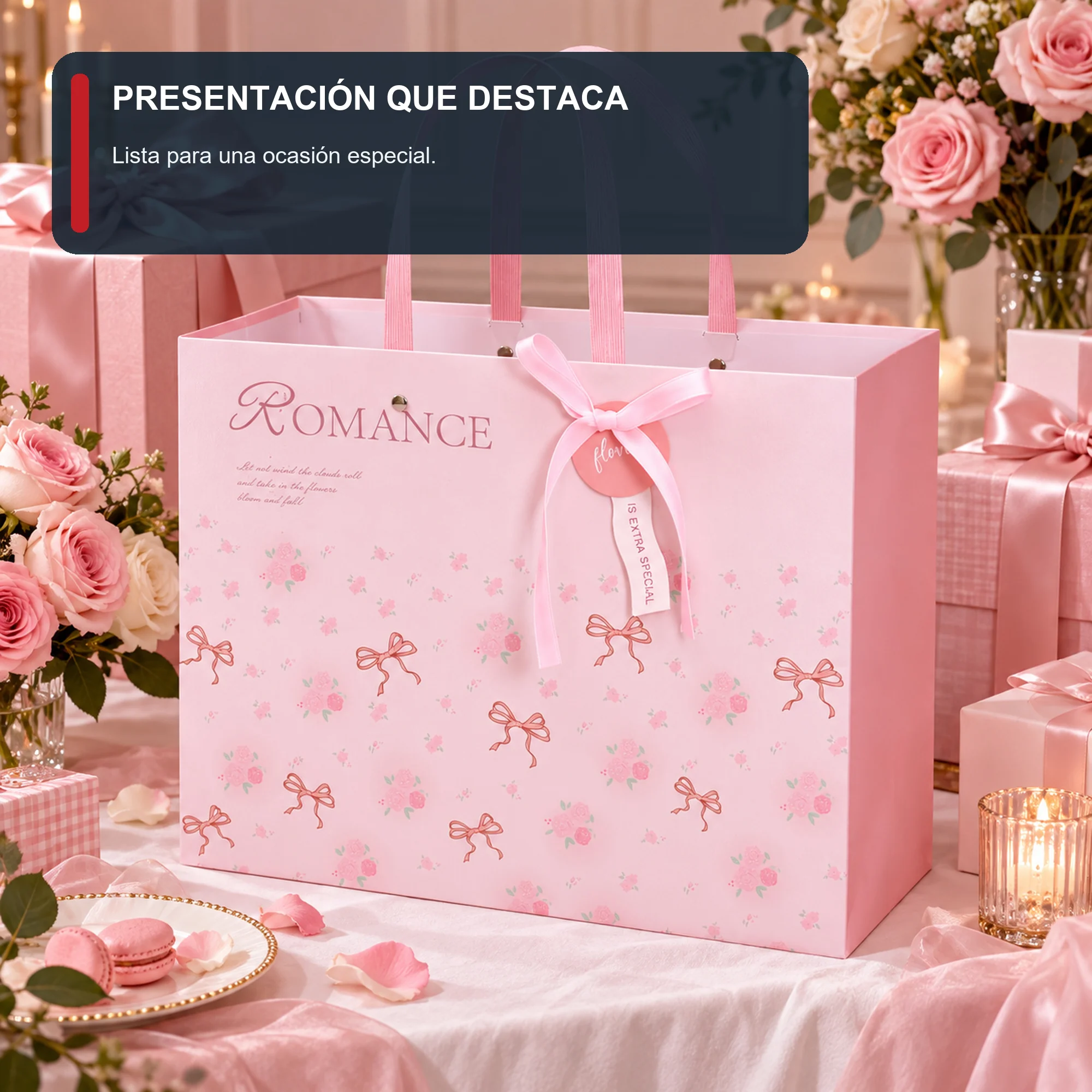 Bolsa de Regalo Rígida Romántica con Formato Extra Grande, 45 × 35 × 20 cm