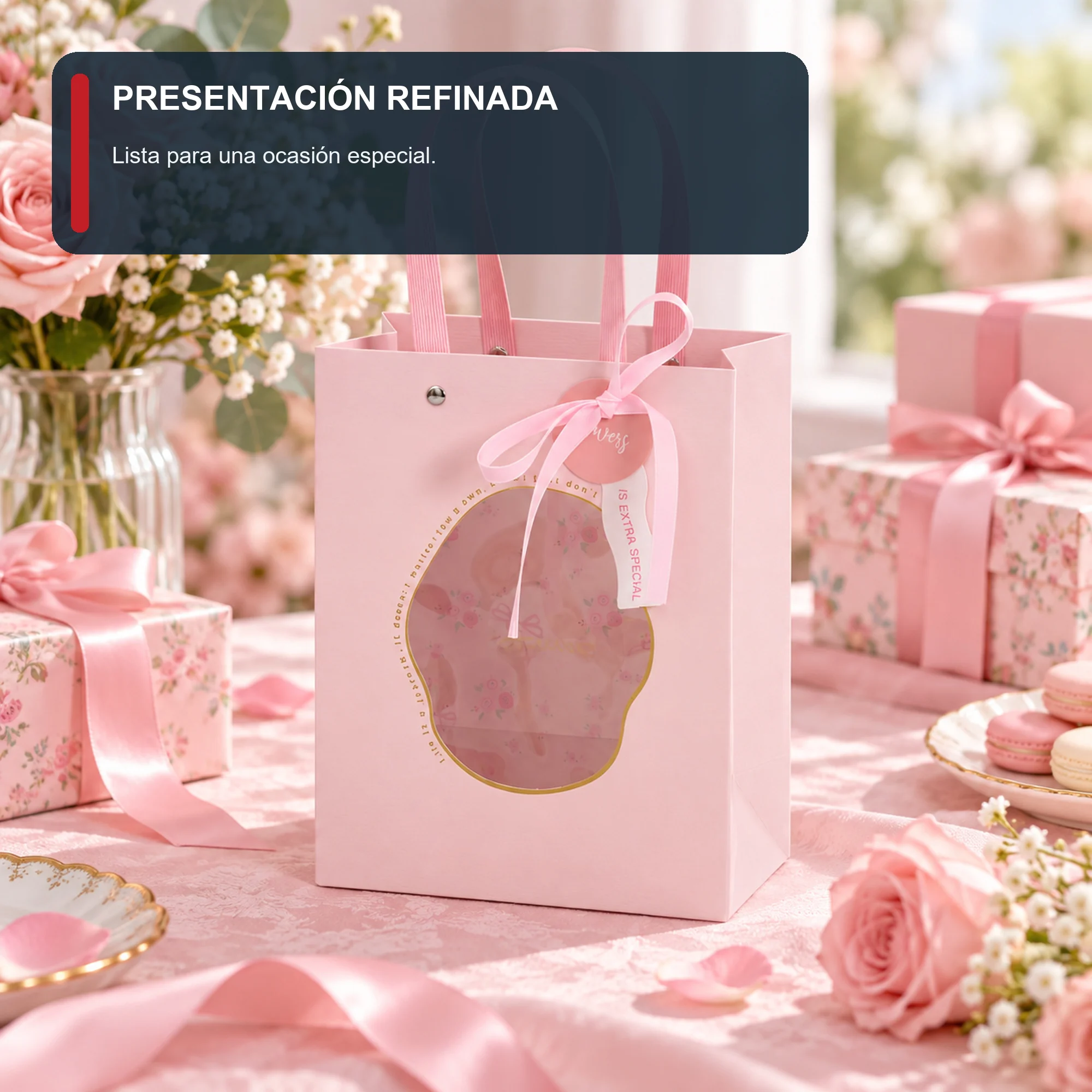 Bolsa de Regalo Rígida Floral con Panel Floral Decorativo, 18 × 23 × 10 cm