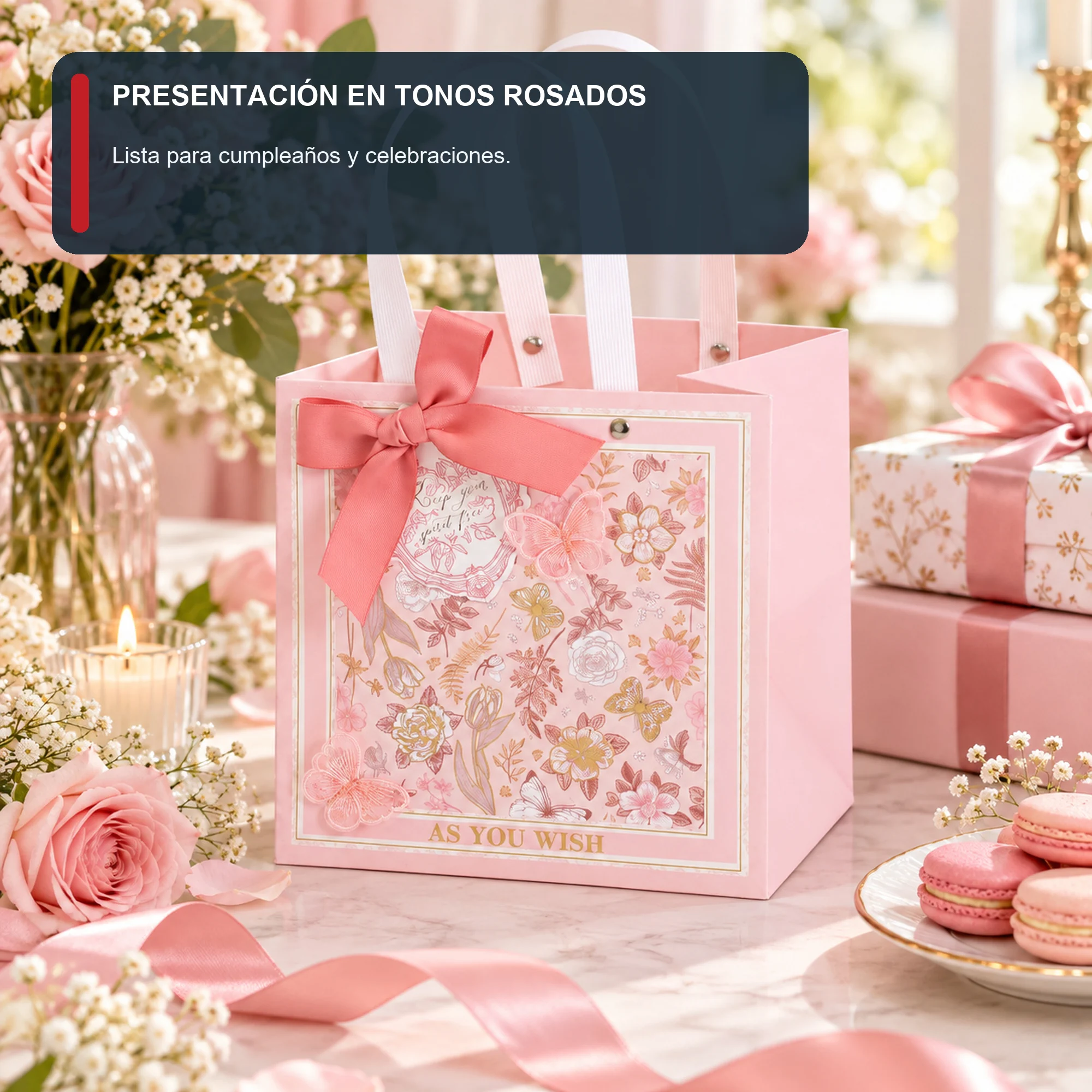 Bolsa de Regalo Rosada Floral Profunda, 20 × 20 × 20 cm