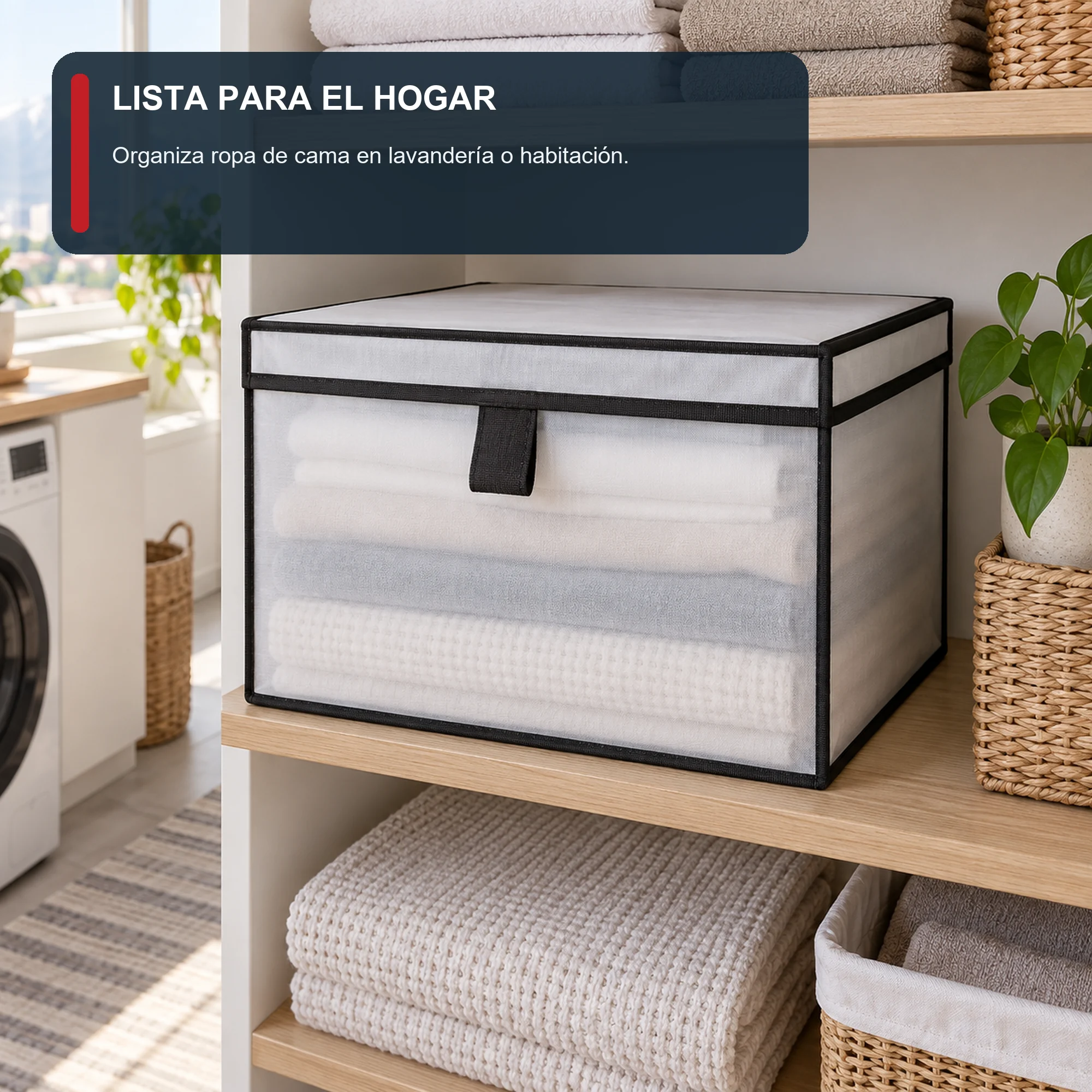 Caja organizadora mediana con tapa de PEVA y PP, 40 × 30 × 25 cm, 1 Unidad