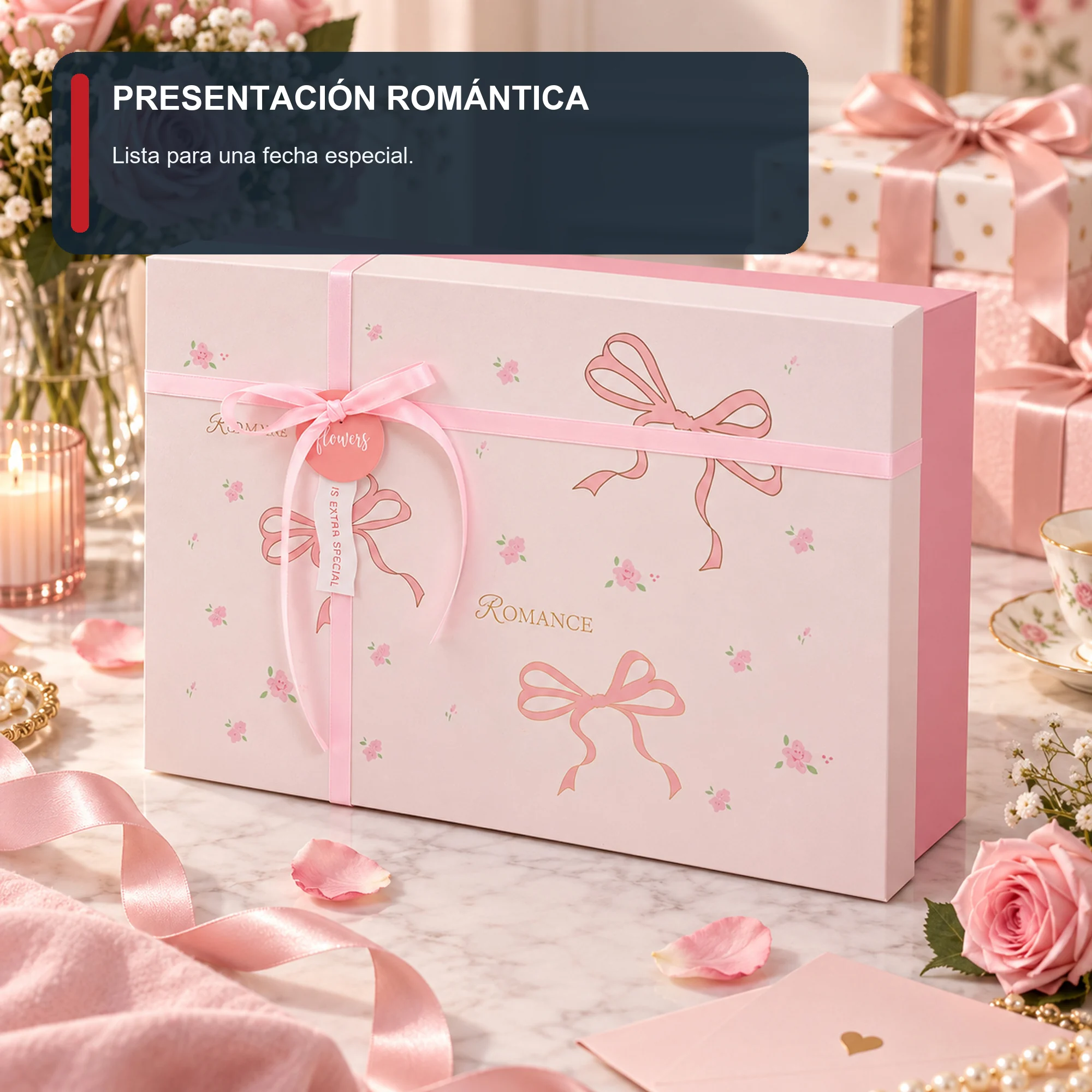 Caja de Regalo Rígida con Tapa y Cinta, 36,5 × 26 × 10,5 cm