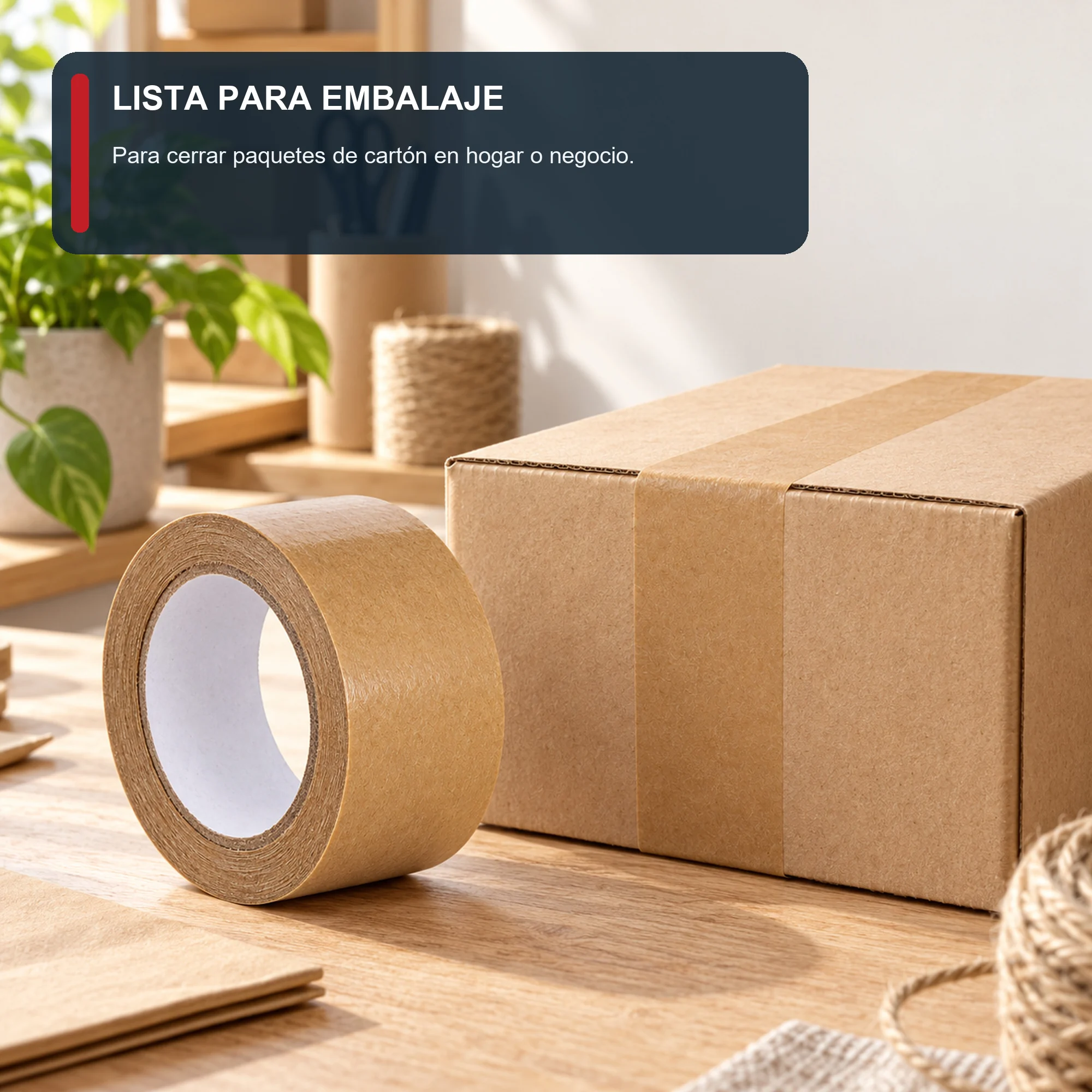 Cinta Adhesiva de Papel Kraft, 48 mm × 20 m