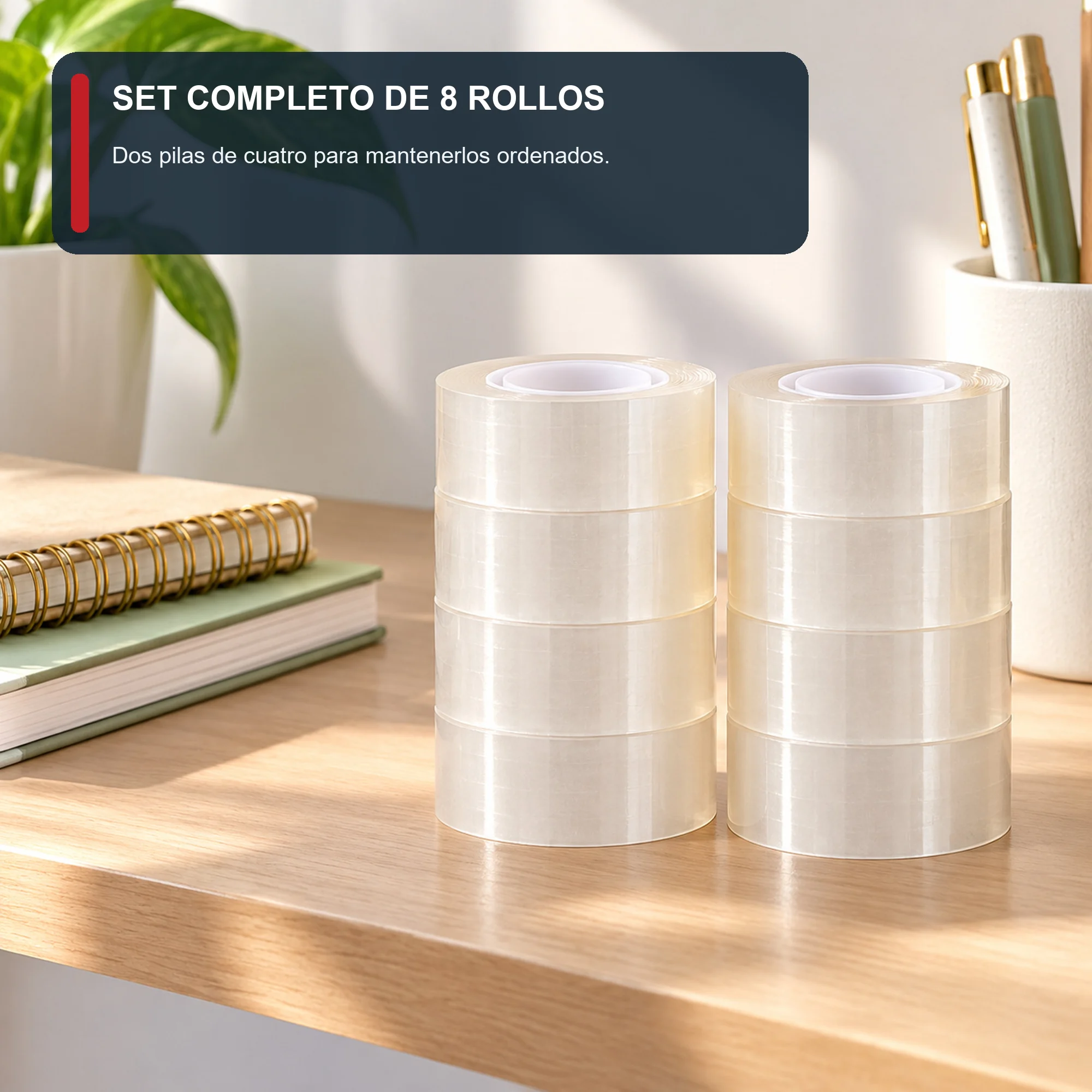 Cinta Adhesiva Transparente, 8 Rollos de 18 mm × 30 yd