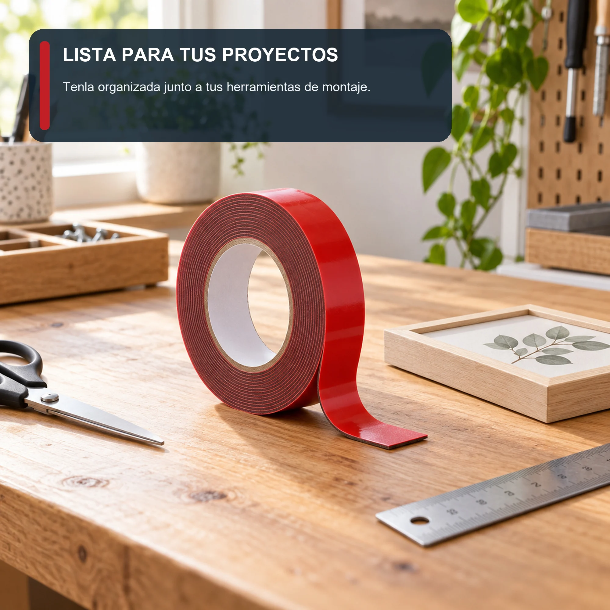 Cinta Doble Faz de Espuma Roja, 18 mm × 5 m