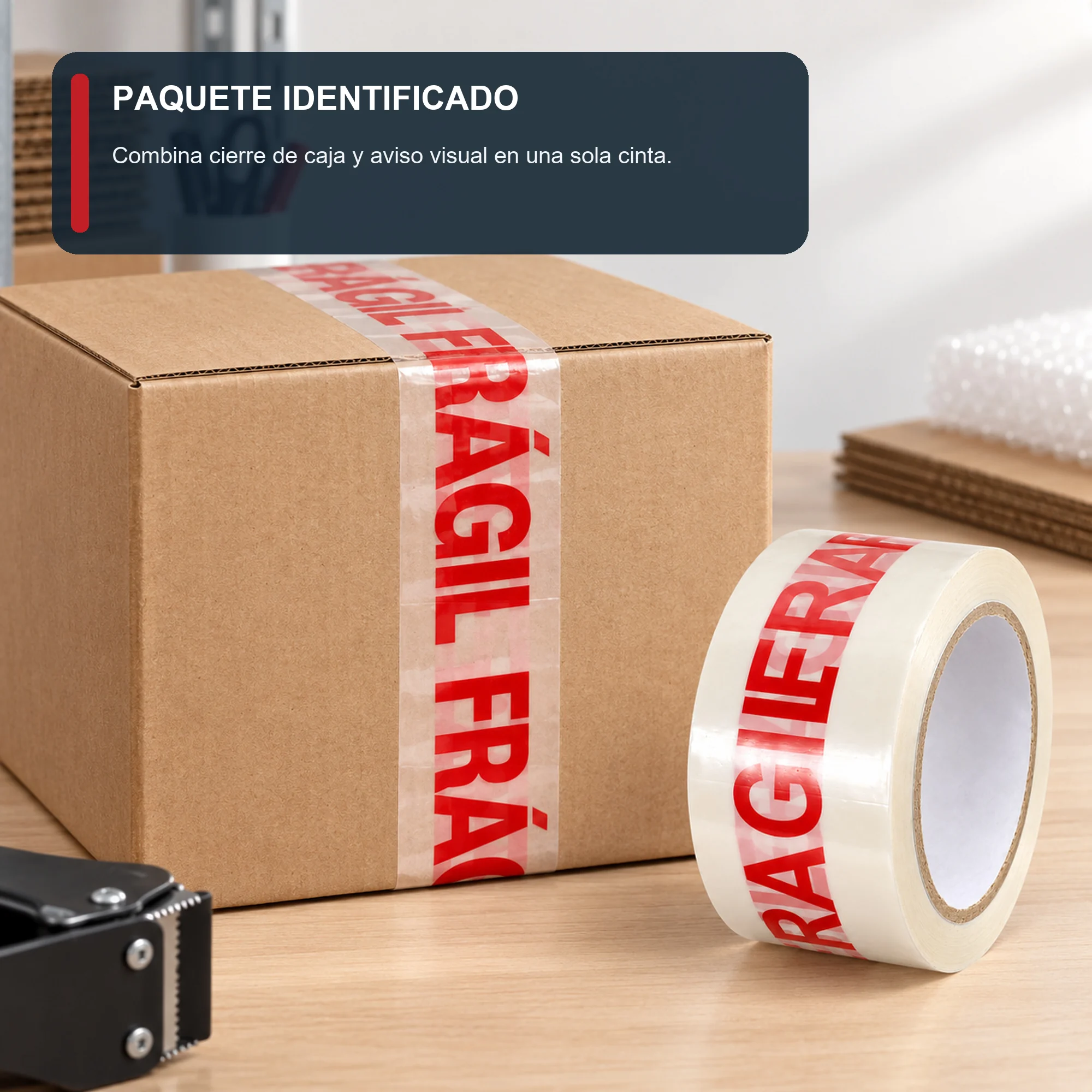 Cinta de Embalaje Transparente FRÁGIL, 48 mm × 200 m
