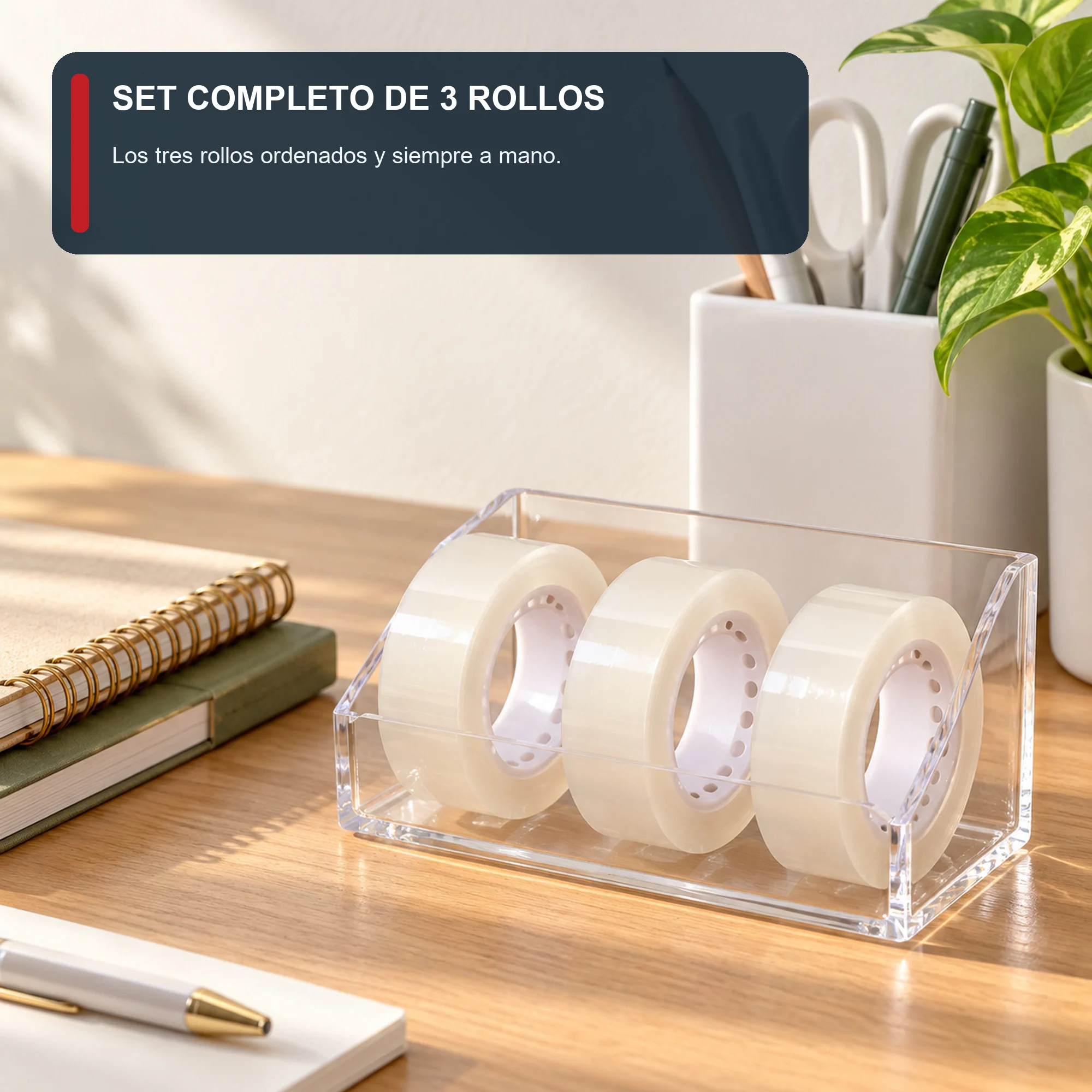 Cinta Adhesiva Transparente, 3 Rollos de 18 mm × 30 m