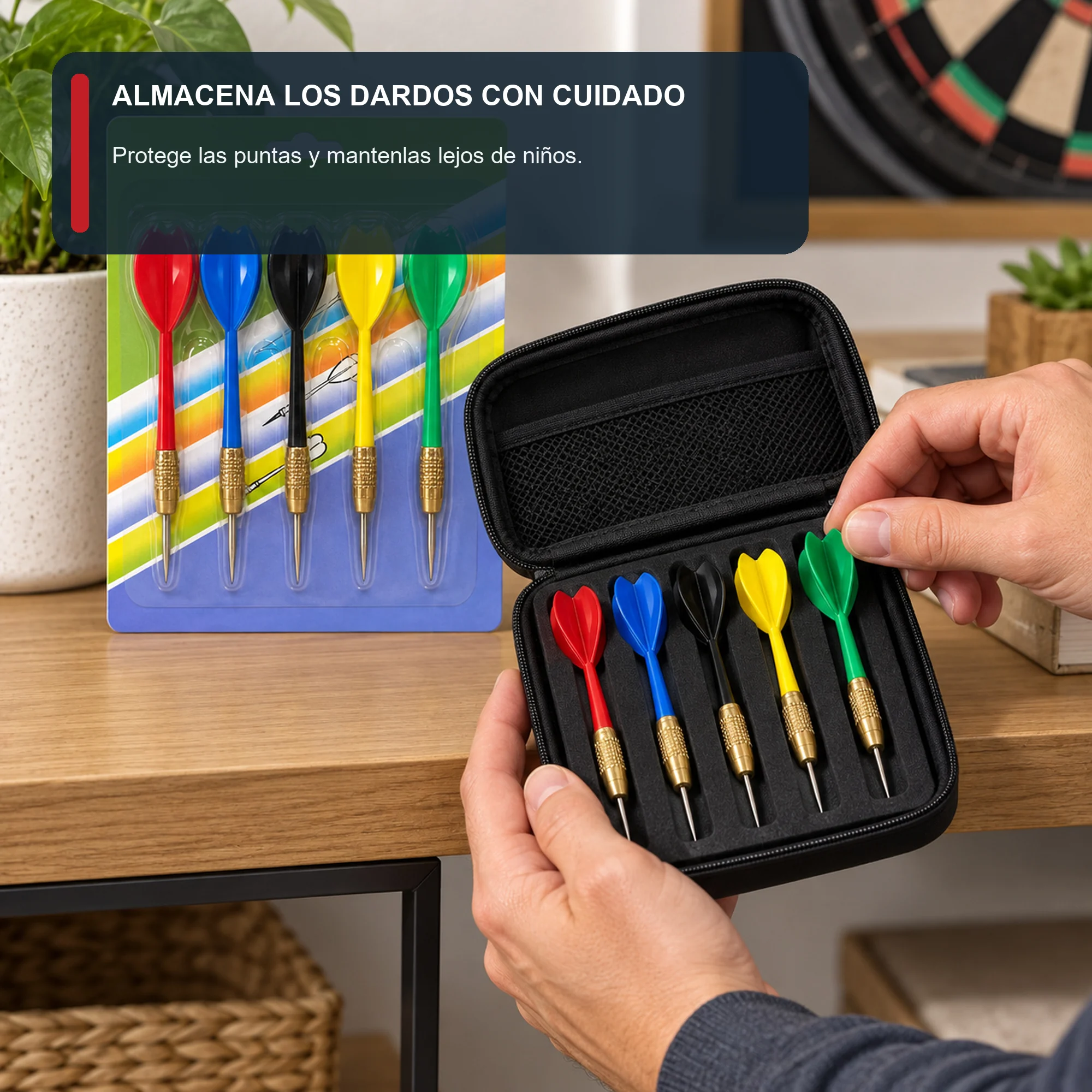 Set de 5 Dardos con Punta Metálica, 5 Colores