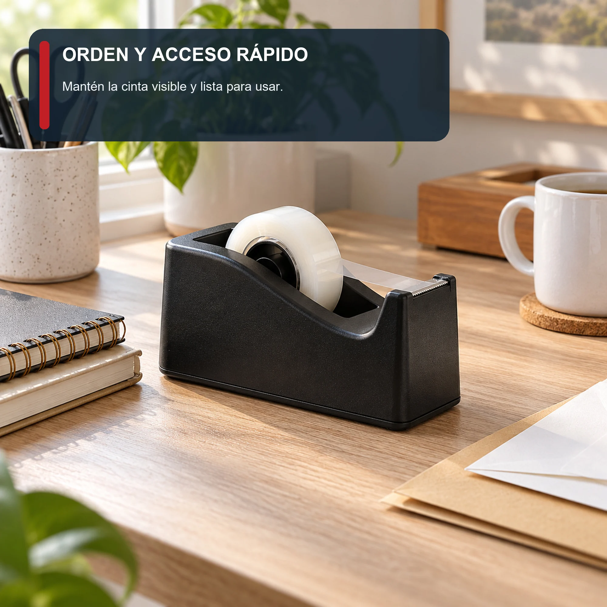 Dispensador de Cinta de Escritorio Negro con Rollo de 15 mm × 15 m