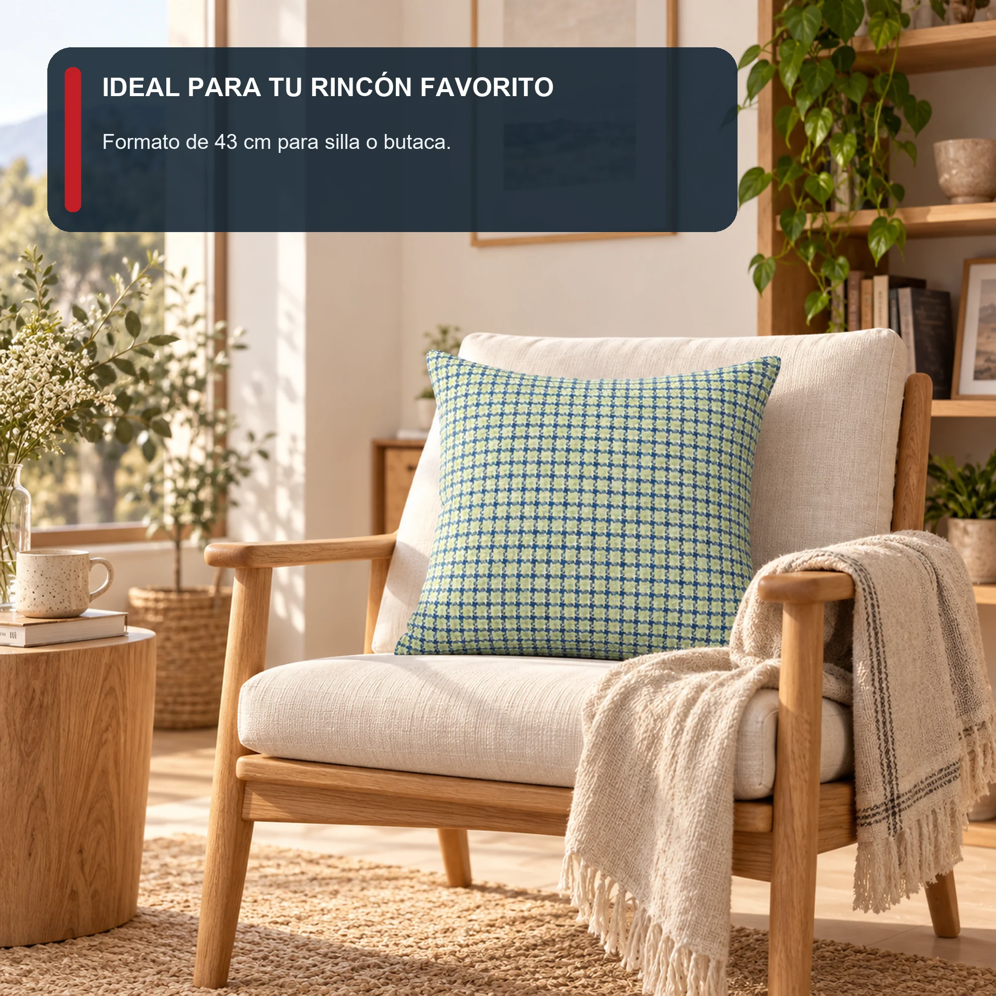 Funda Doble Cara para Cojín con Diseño de Cuadros, 43 × 43 cm