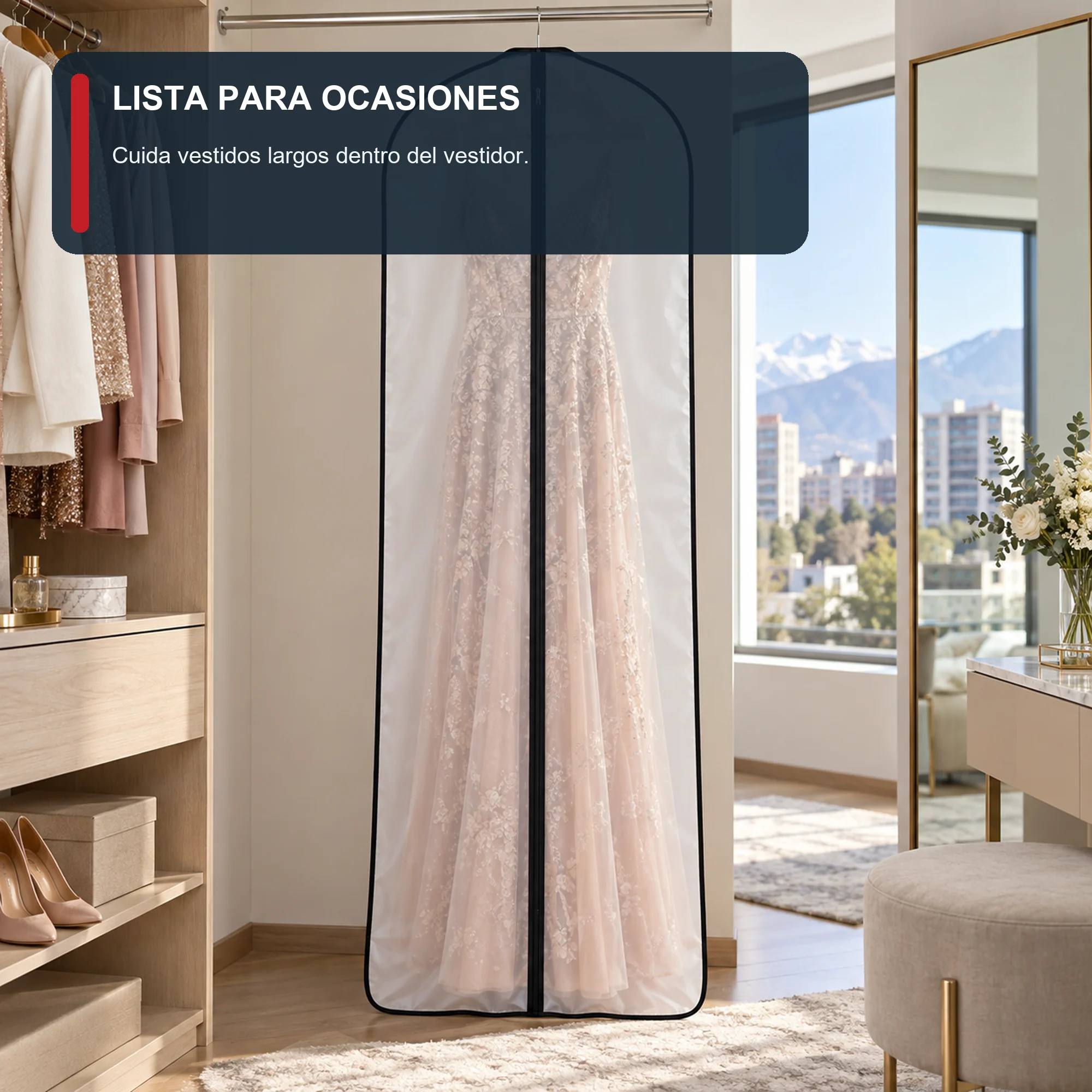 Funda larga para vestido y abrigo de PEVA con Cierre, 60 × 137 cm, 1 Unidad