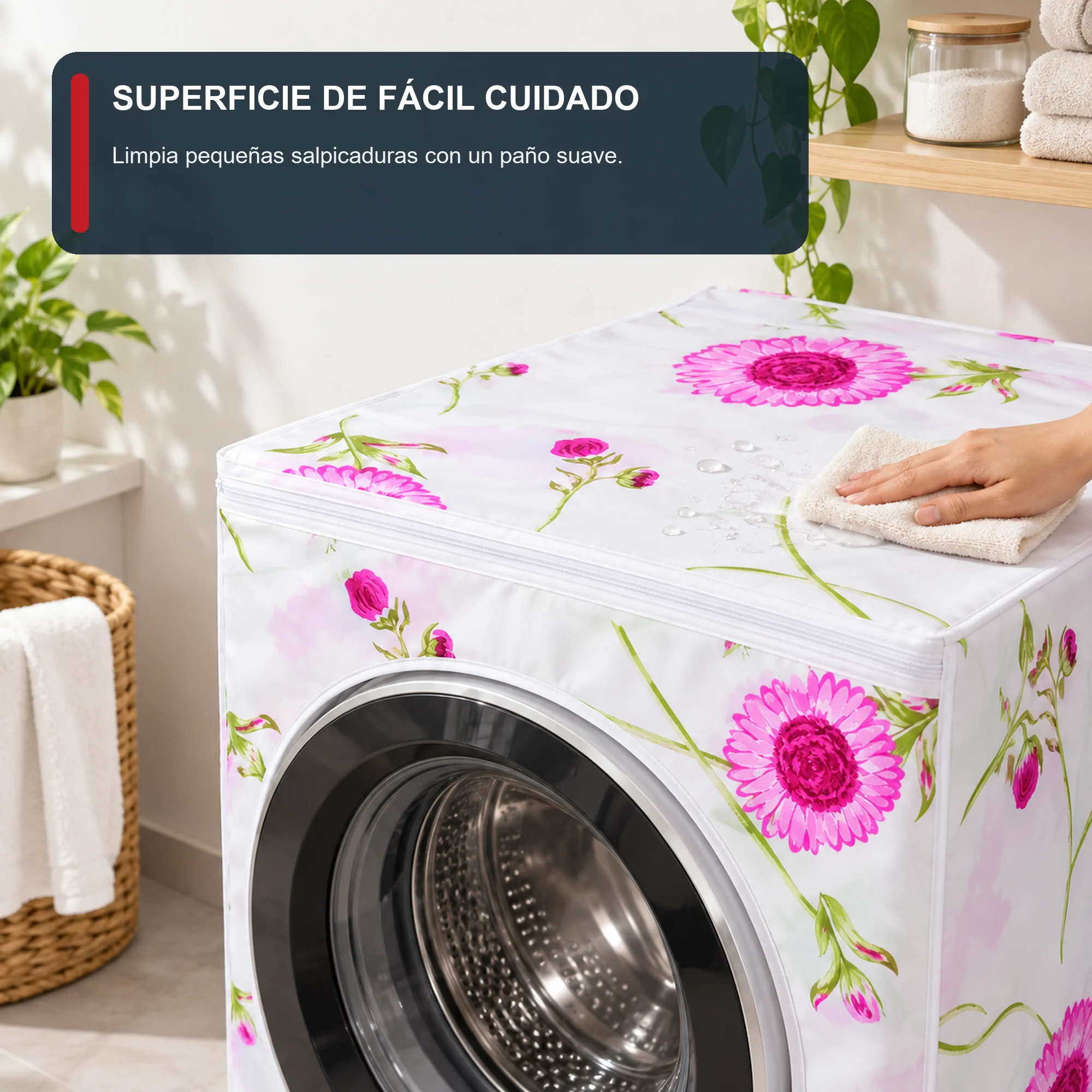 Funda Floral para Lavadora de Carga Frontal, 58 × 62 × 85 cm