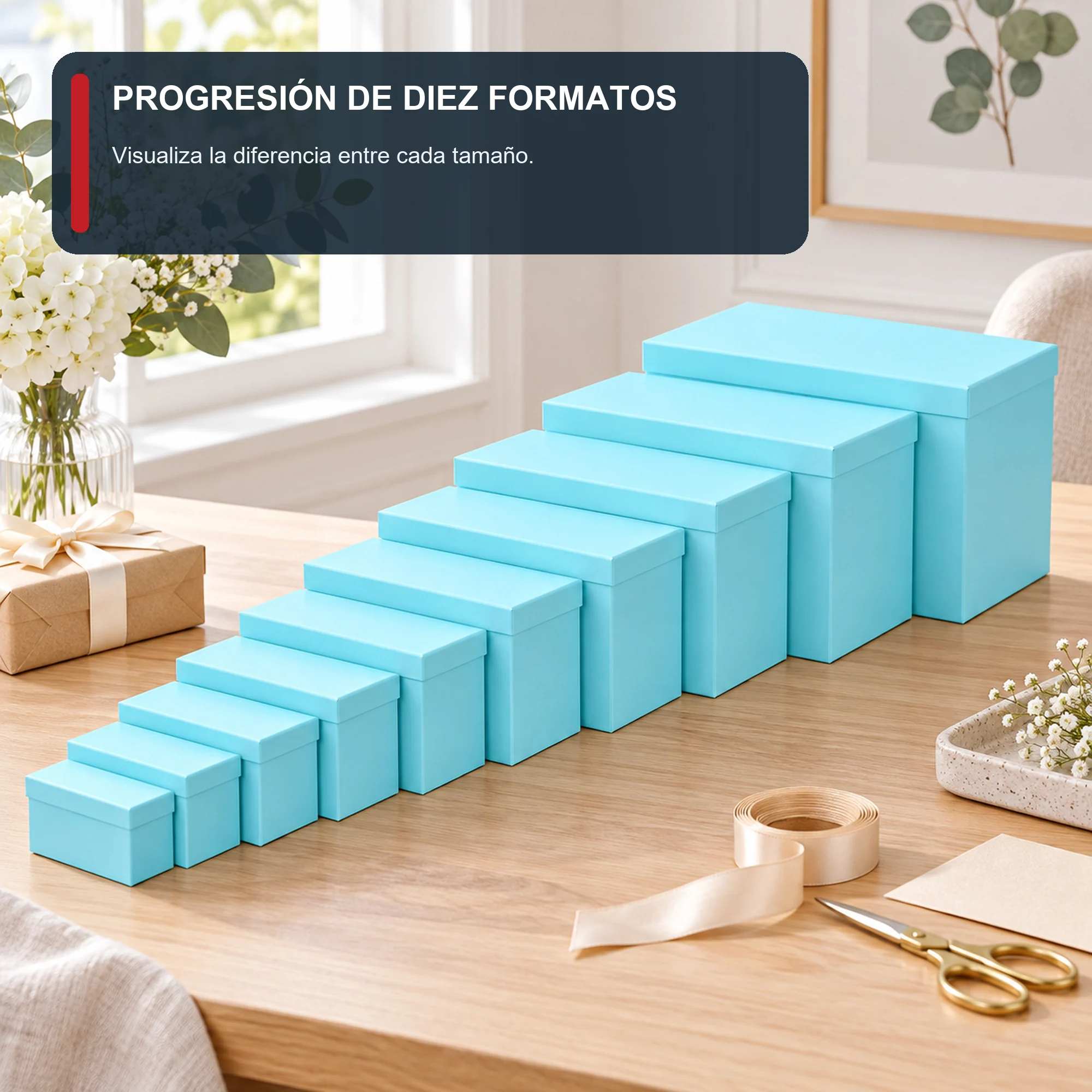 Juego de 10 Cajas de Regalo Juego Rectangular Celeste Turquesa, Tamaños Surtidos