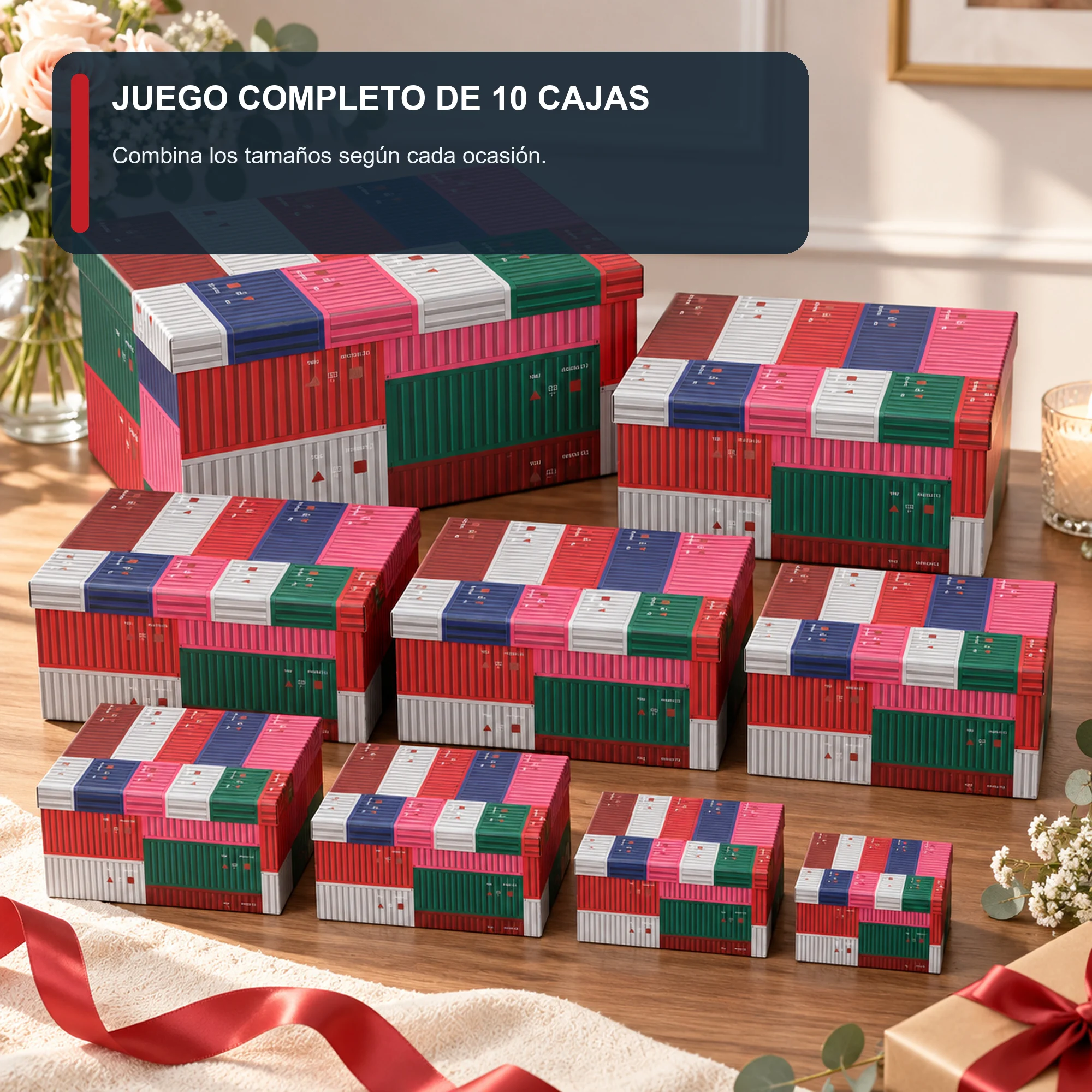 Juego de 10 Cajas de Regalo Juego Rectangular Diseño Contenedores, Tamaños Surtidos