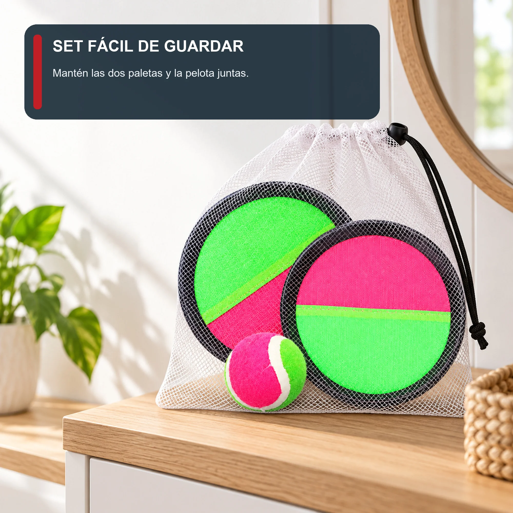 Juego de Atrapar Pelota con Paletas Adhesivas, 18,5 cm