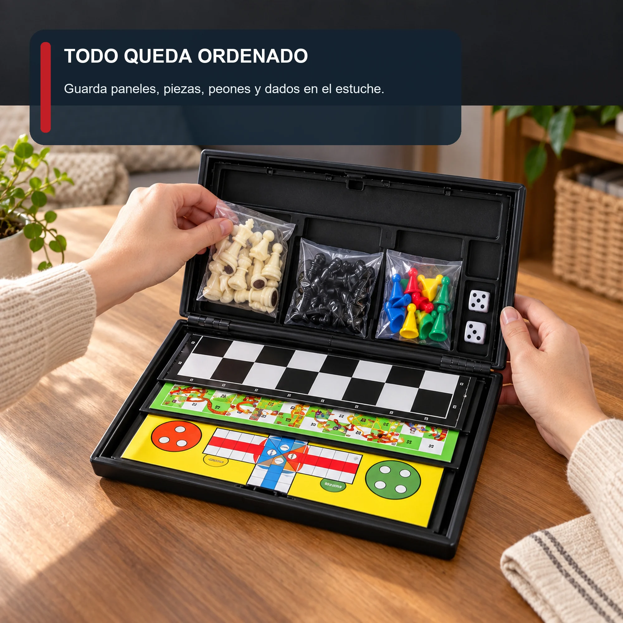 Juego de Mesa 3 en 1 con Tablero Plegable, 24 × 24 cm