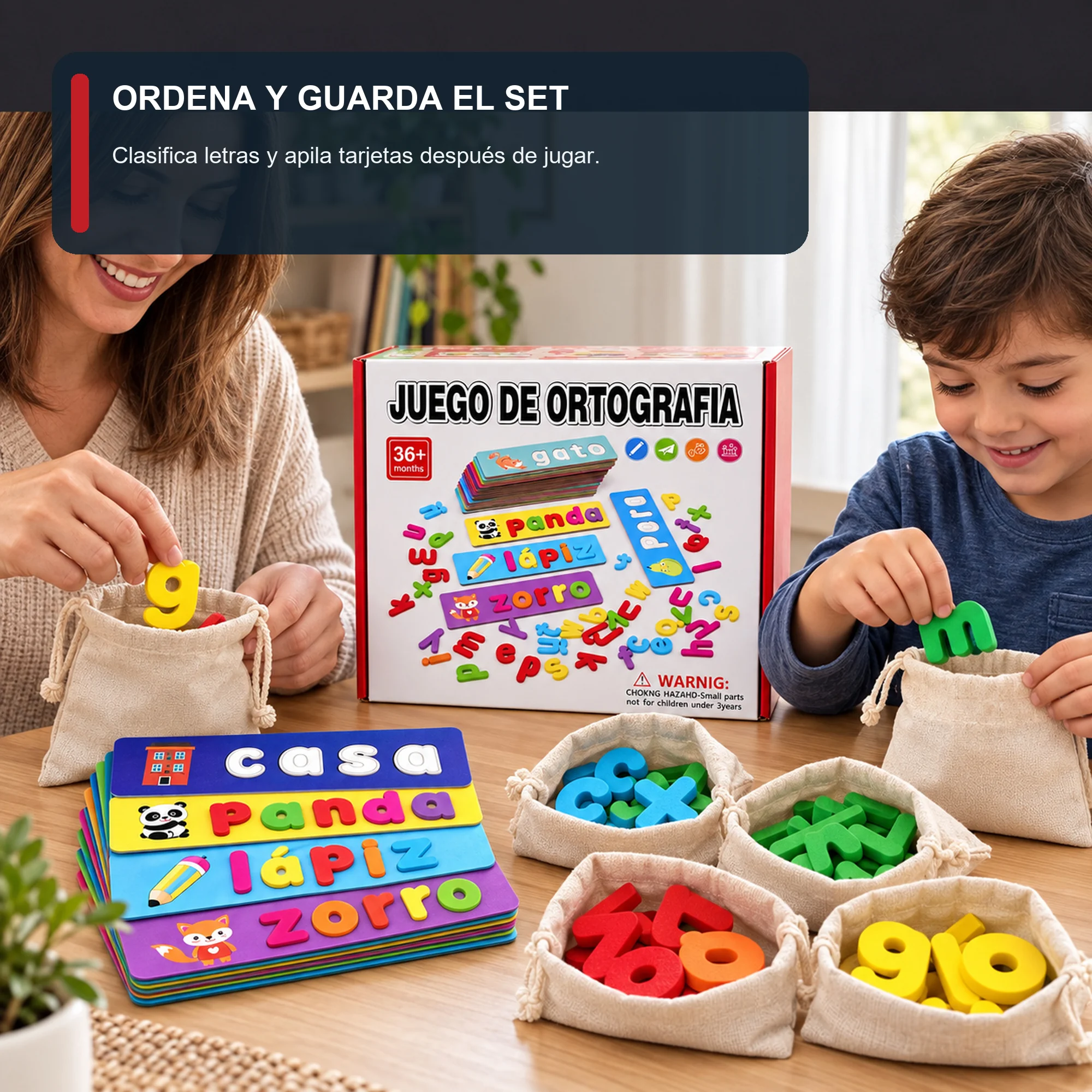 Juego de Ortografía en Español con Tarjetas y Letras EVA, 3+ años