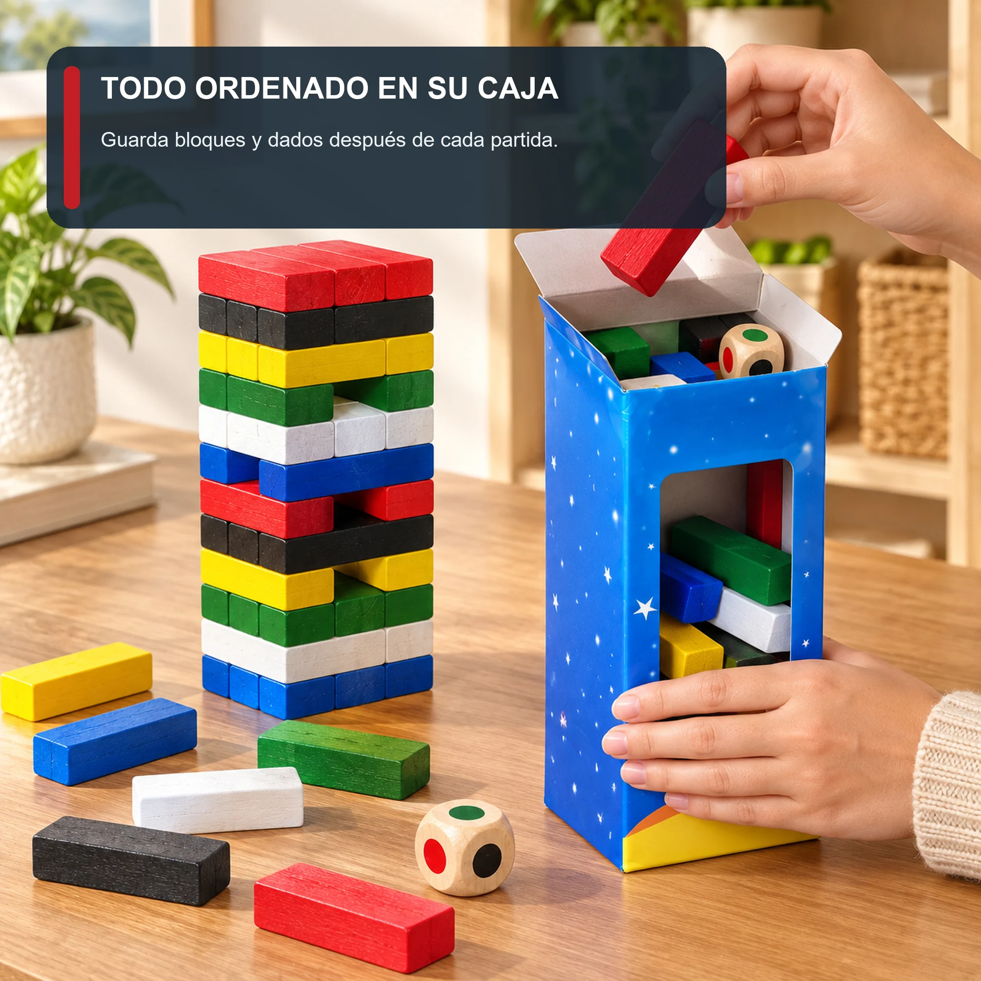 Juego de Torre de Madera de Colores, 54 Bloques, Tamaño Mediano