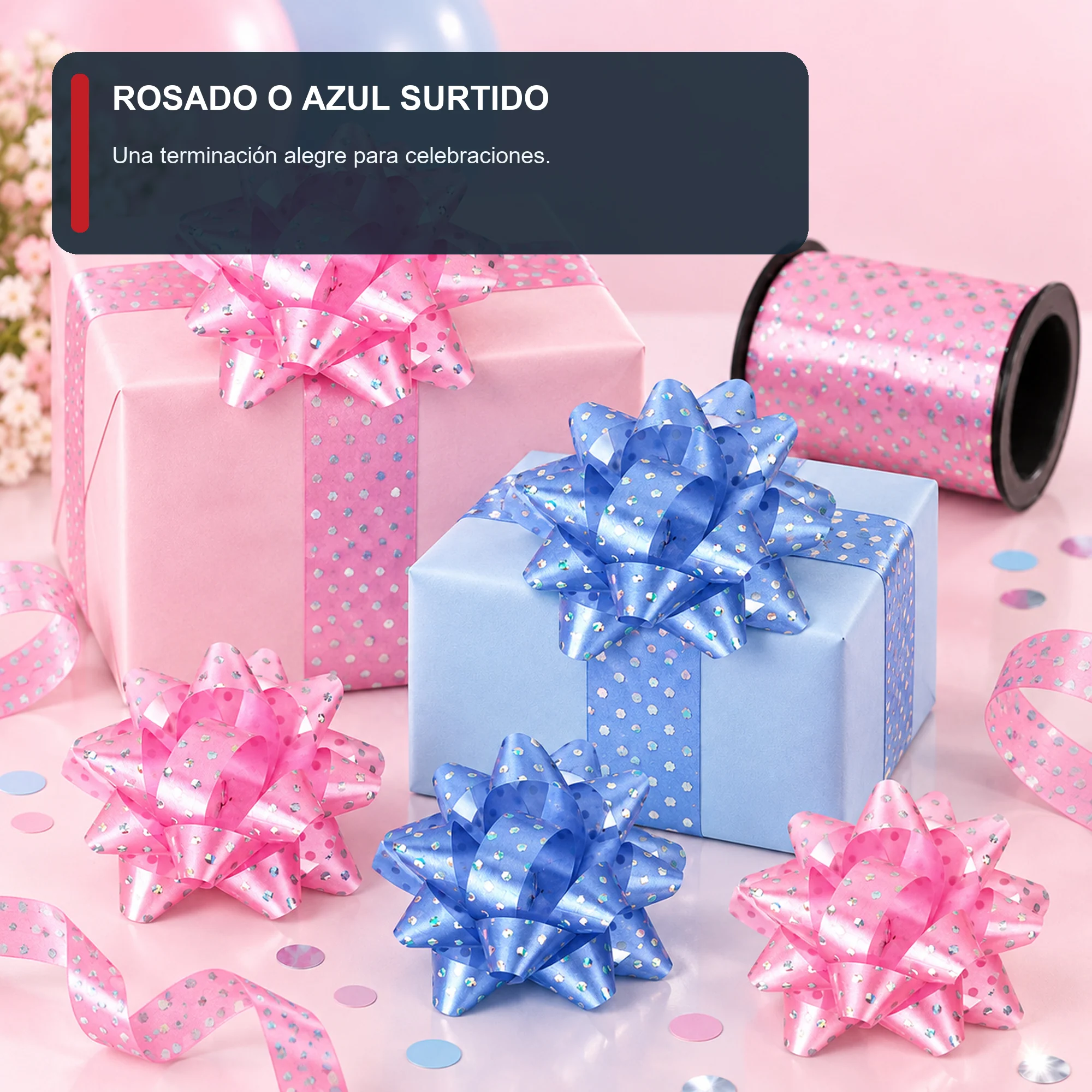 Kit de 4 Lazos de Malla con Rollo de Cinta, Lazos de 5 cm, Color Surtido